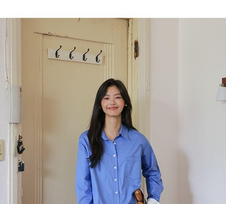 Long-Sleeve Contrast Cuff Button-Up Shirt Product Image