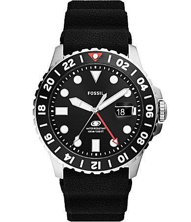 Fossil Mens Blue Gmt Black Silicone Watch 46mm Product Image