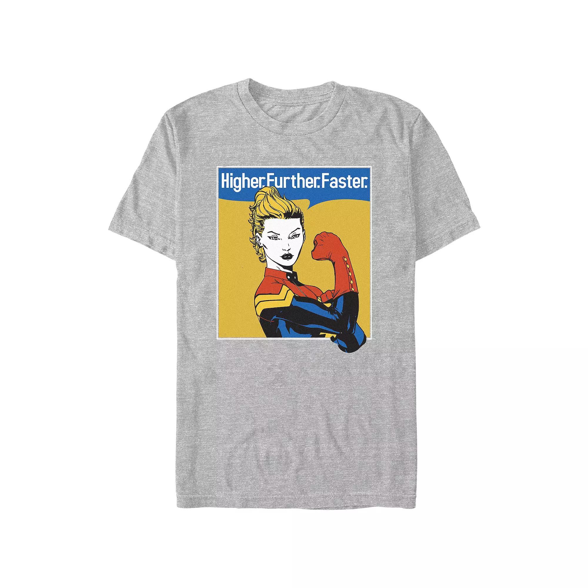 Juniors' Captain Marvel Higher Further Faster Boyfriend Graphic Tee, Women's, Size: XS, Athletic Grey Product Image