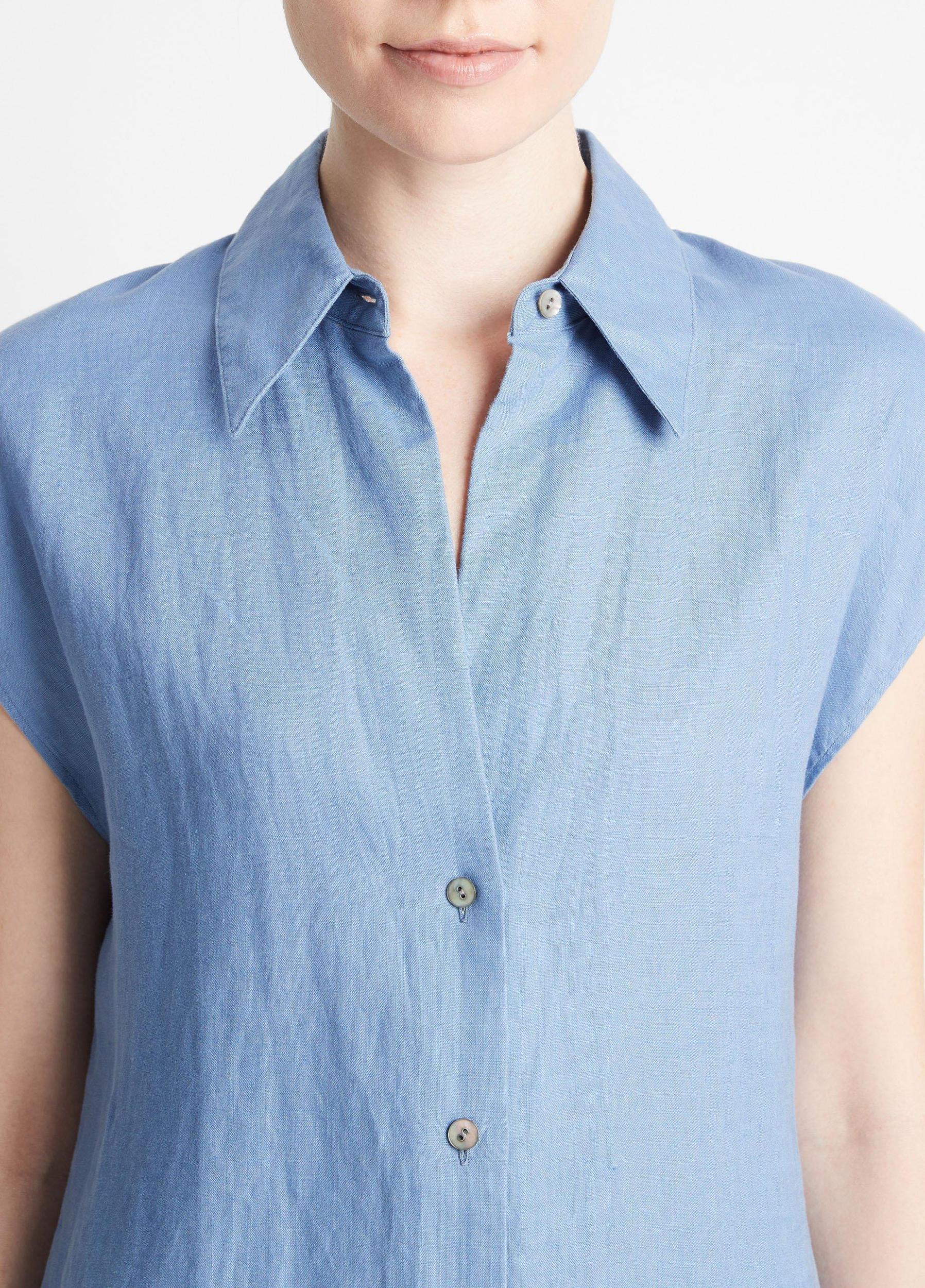Womens Linen Cap-Sleeve Button-Front Blouse, Optic White, Size L Vince Product Image