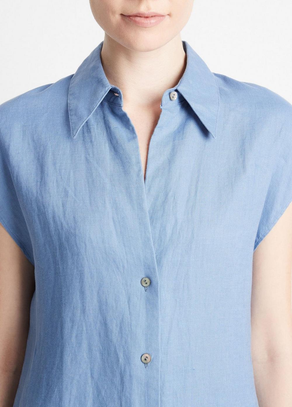 Womens Linen Cap-Sleeve Button-Front Blouse, Optic White, Size L Vince Product Image