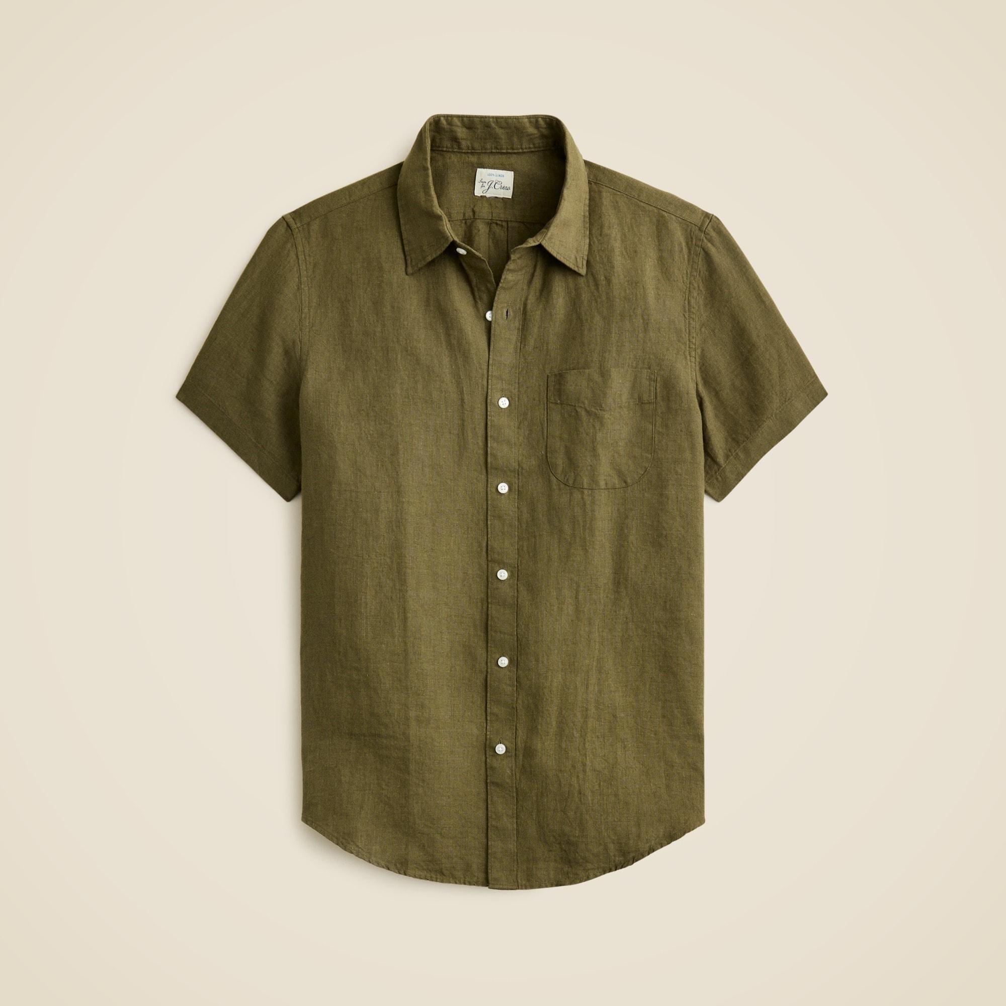 Short-sleeve linen point-collar shirt Product Image