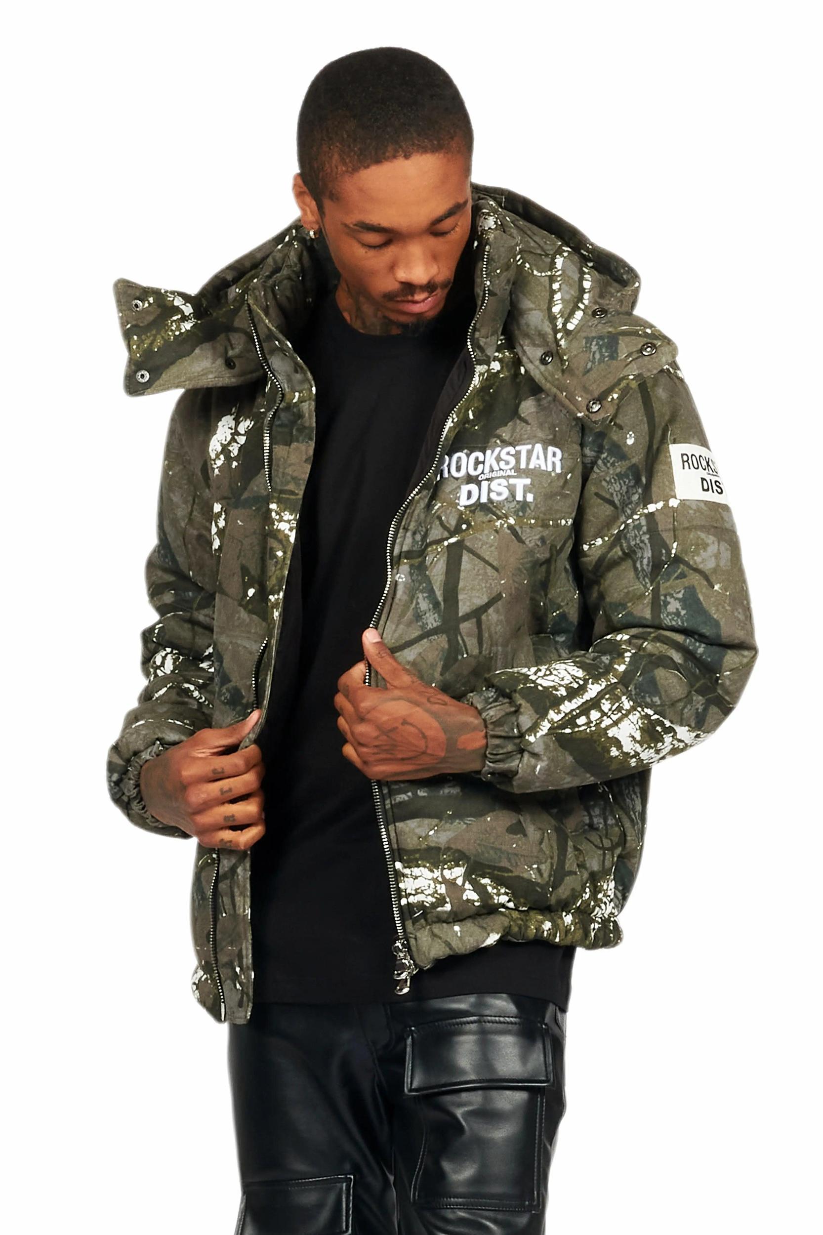 Bevis Grey Tree Camo Puffer Jacket Male Product Image