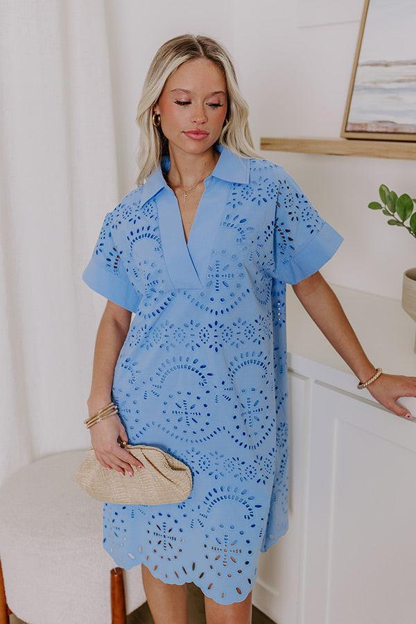 Smiles And Sorbet Eyelet Mini Dress in Sky Blue Product Image