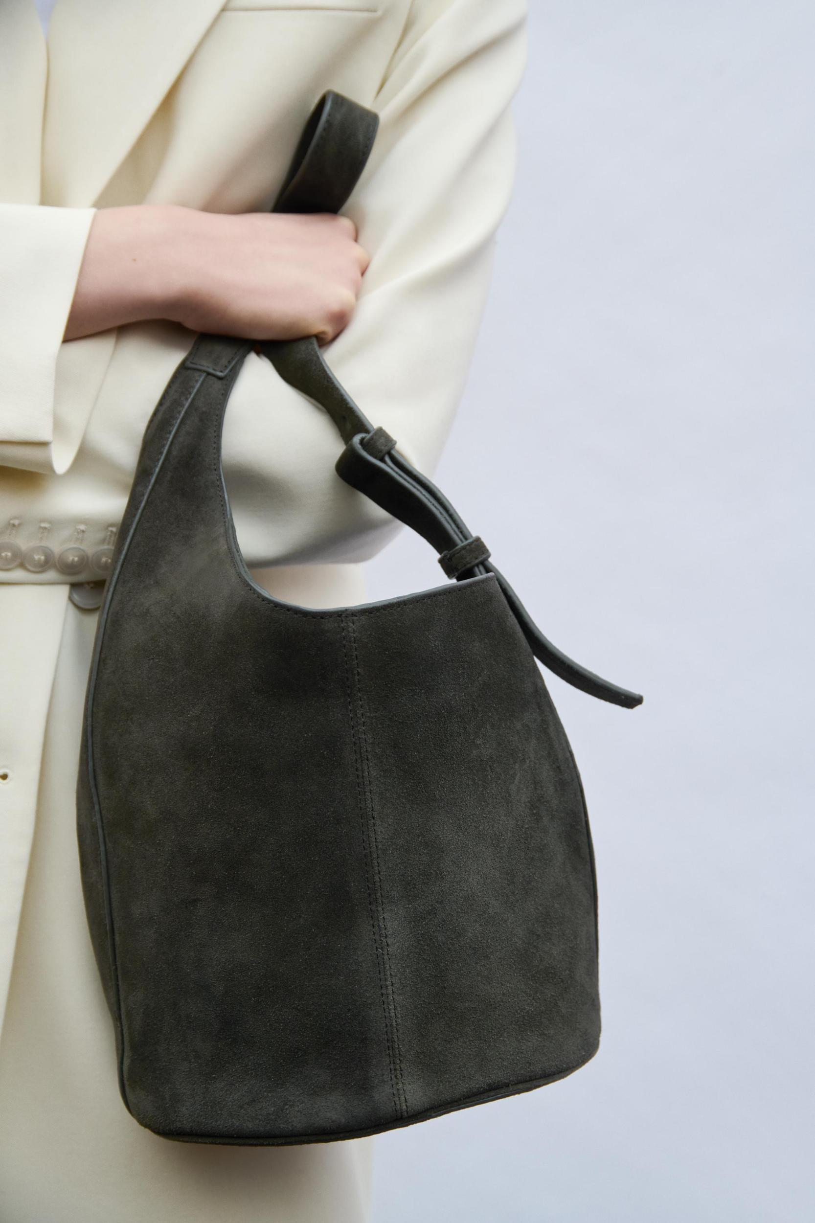 ASYMMETRIC SOFT SUEDE MINI BUCKET BAG Product Image