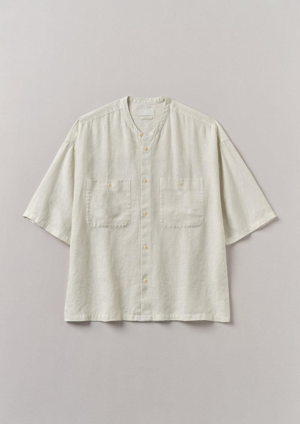 Garment Dyed Linen Grandad Collar Shirt | Oat Product Image