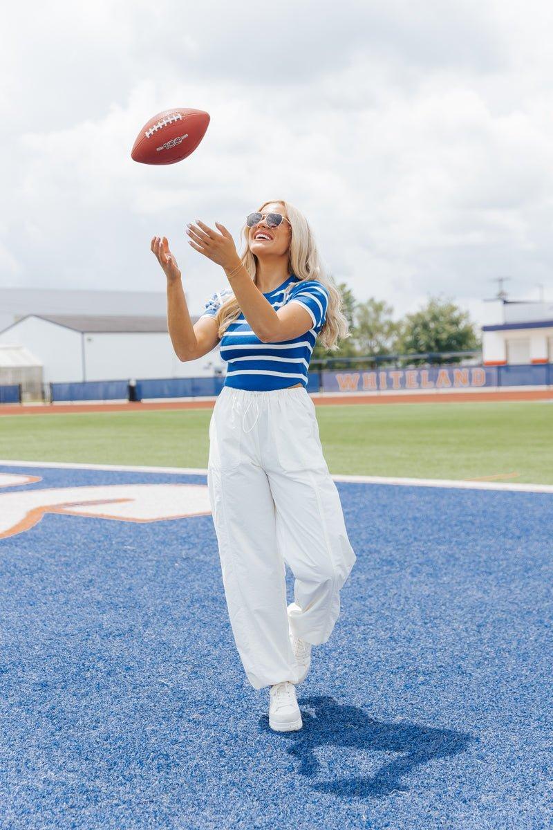 Blue and White Striped Cropped Sweater - FINAL SALE Product Image