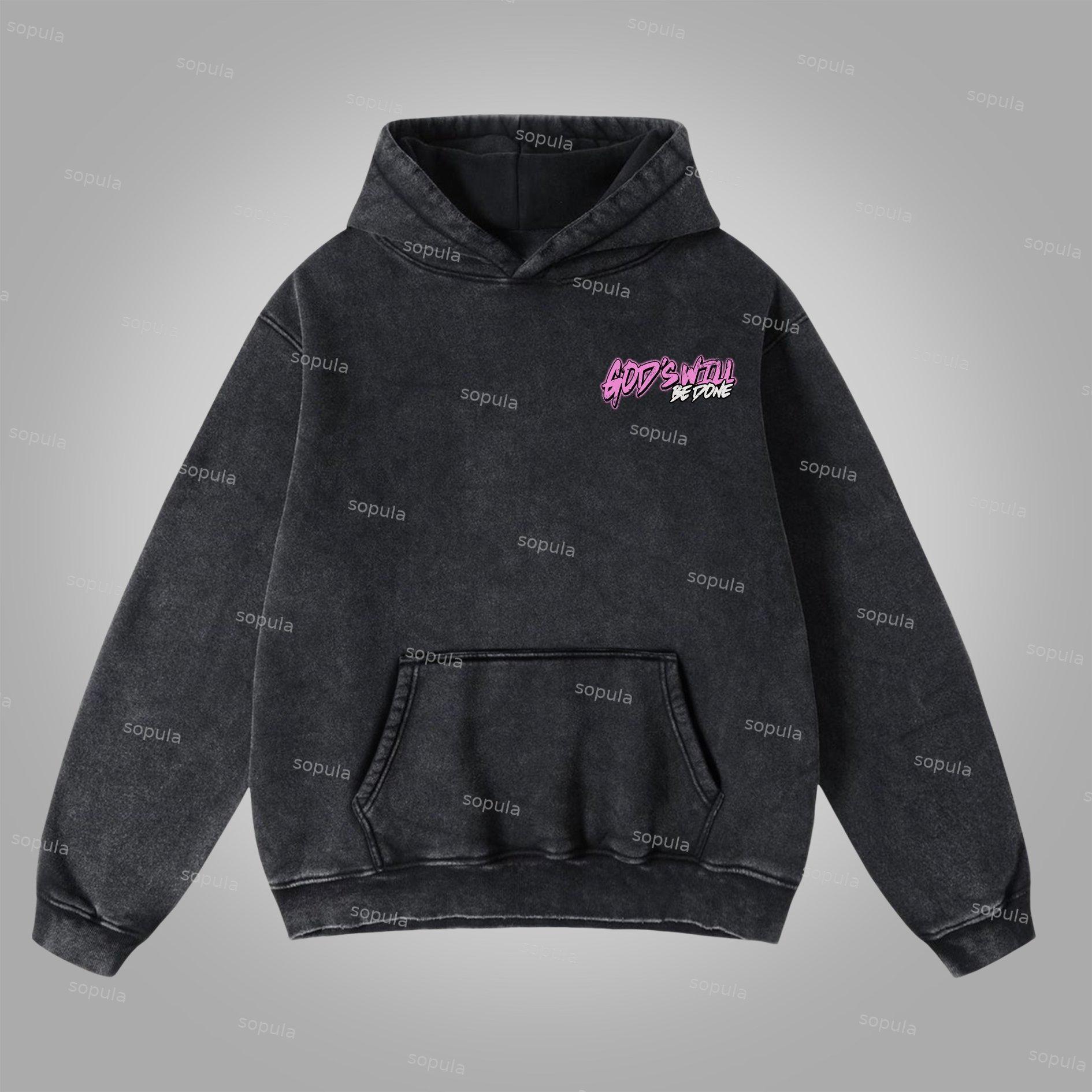 God's Will Be Done Flame Makes Old Beliefs Skull Graphics Washed Distressed Hoodie Product Image