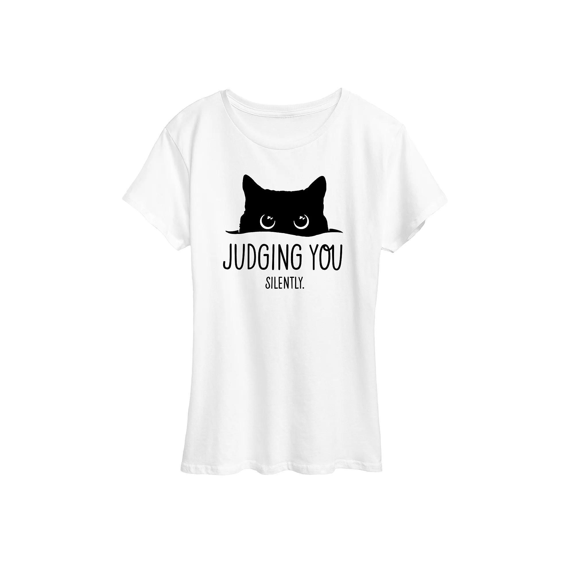 Women's Judging You Silently Cat Graphic Tee, Girl's, Size: Small, White Product Image