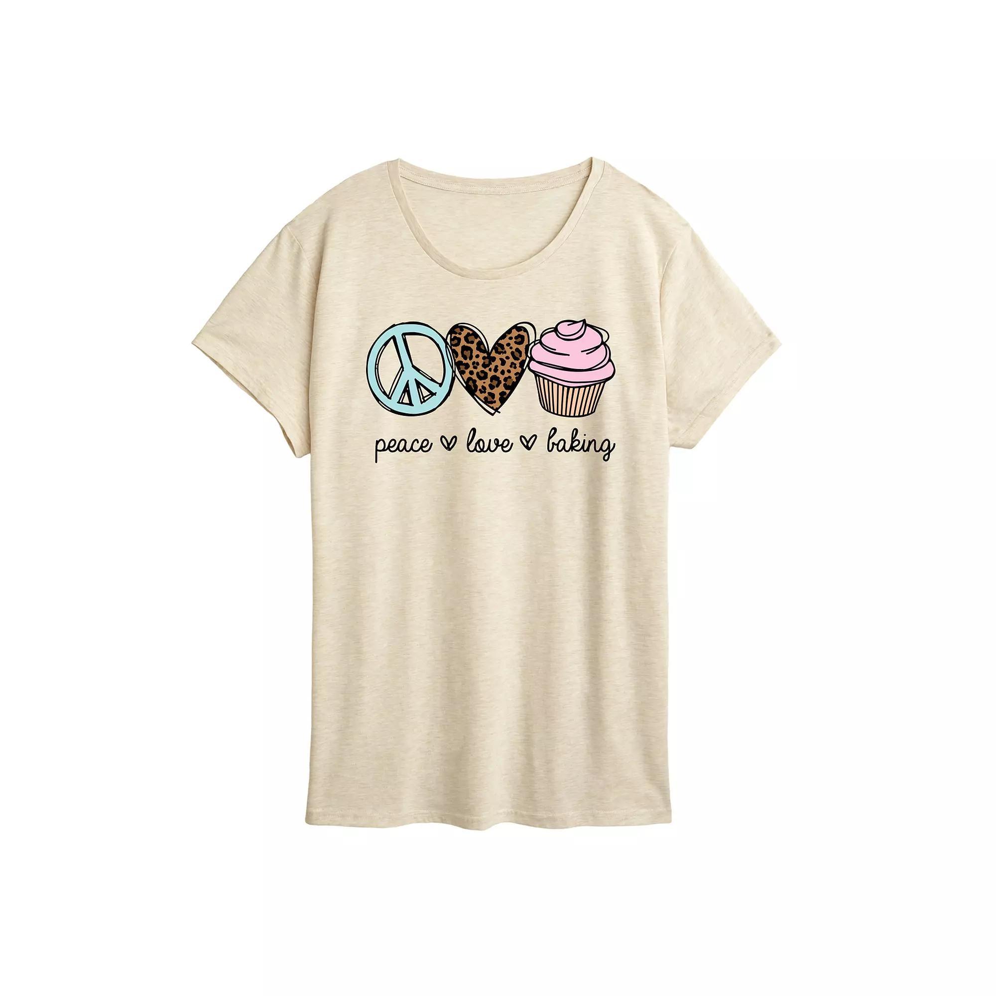 Womens Peace Love Baking Graphic Tee Grey Gray Product Image