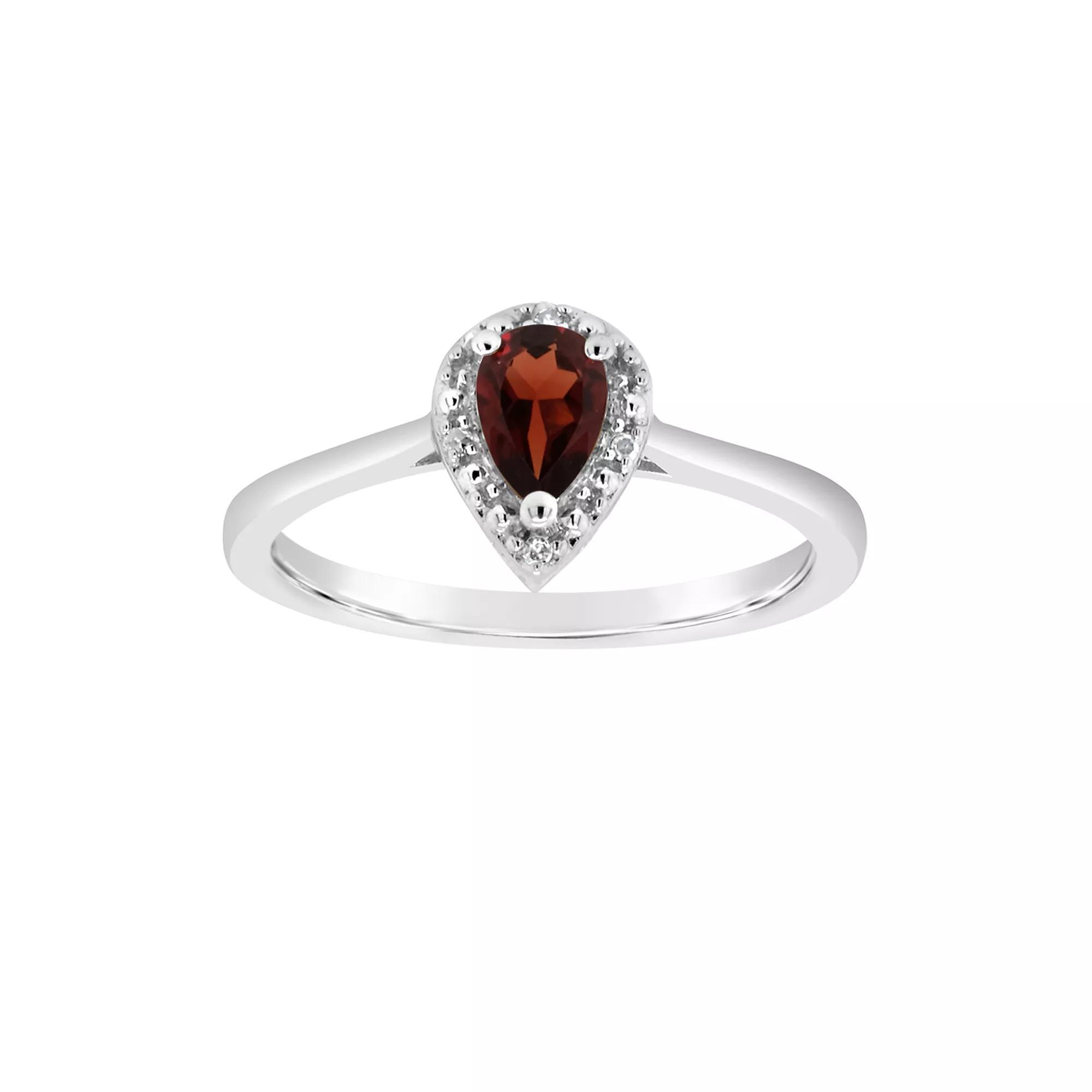 Celebration Gems Sterling Silver Pear Shaped Diamond Accent Frame Ring, Womens Red Product Image