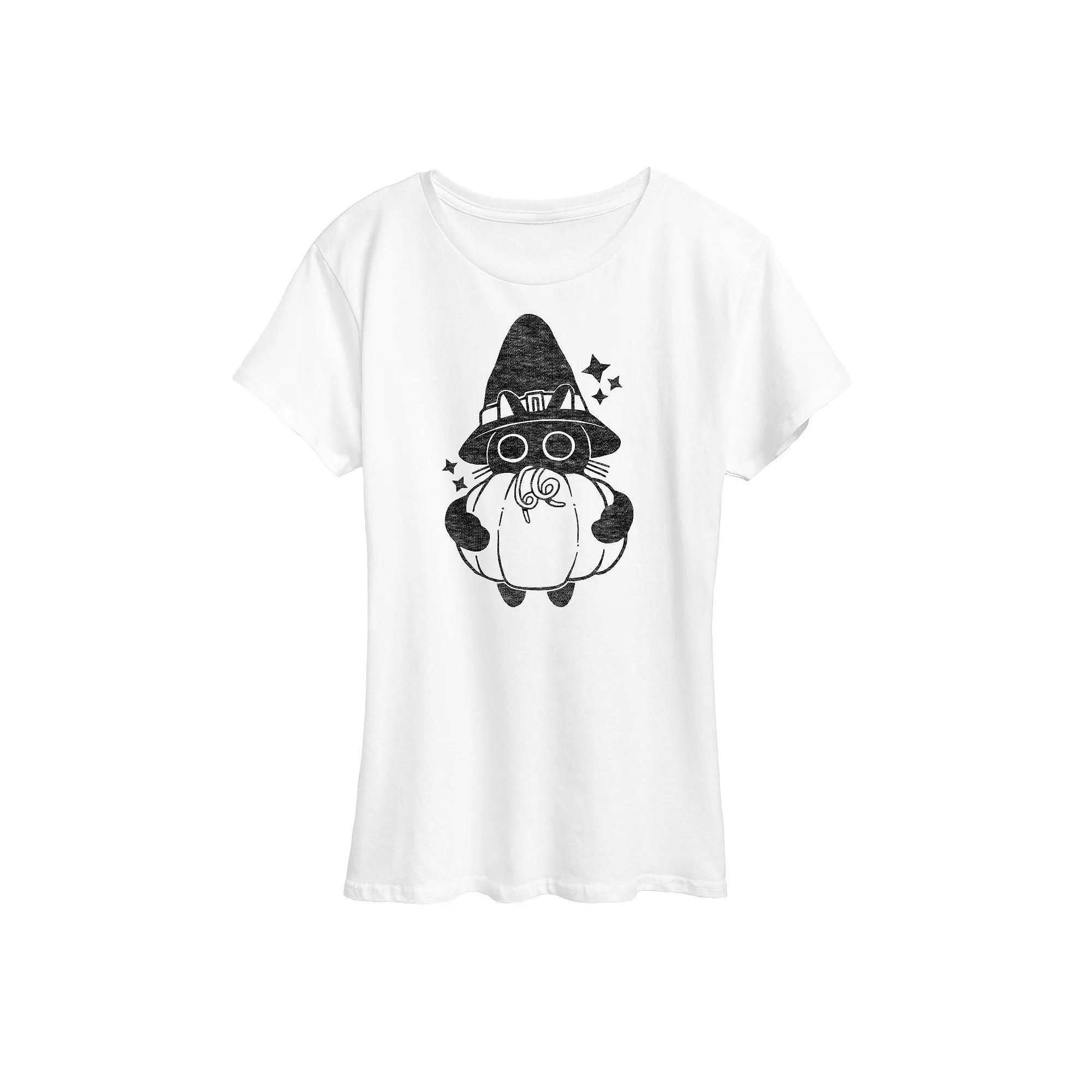 Womens Witch Cat With Pumpkin Graphic Tee Product Image