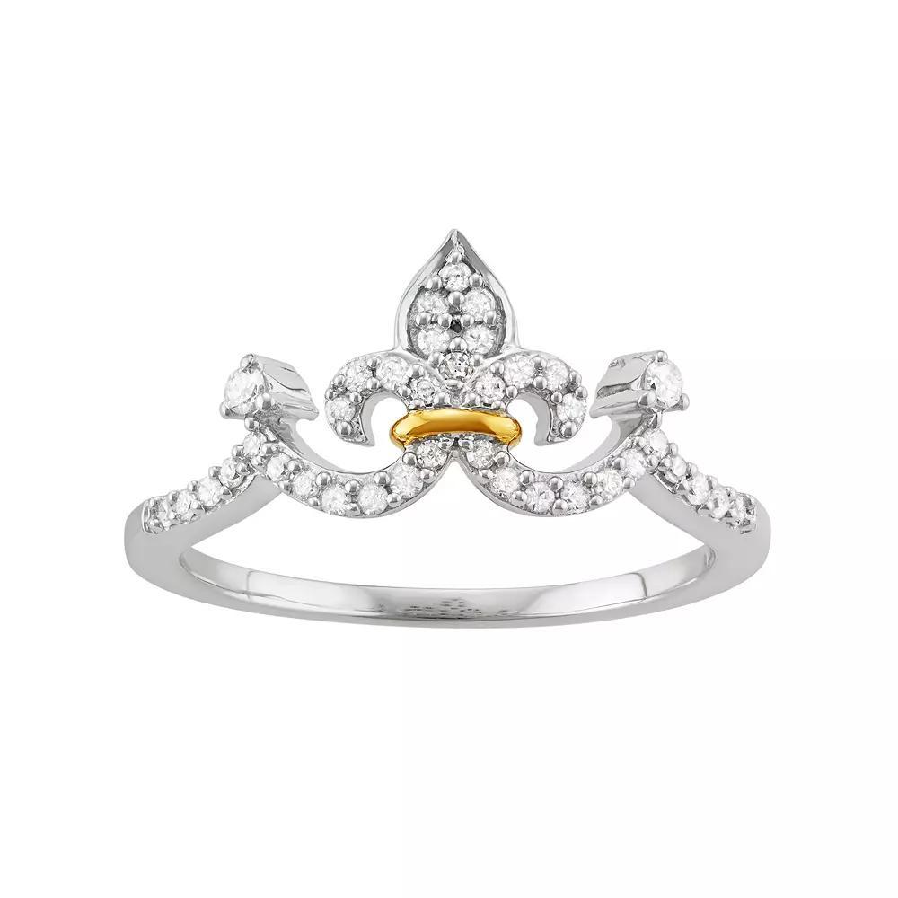 Two Tone Sterling Silver 1/5 Carat T.W. Diamond Crown Ring, Women's, Size: 7 Product Image