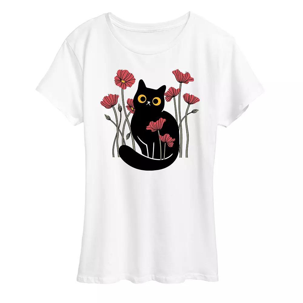 Womens Cat And Poppies Graphic Tee, Girls Product Image