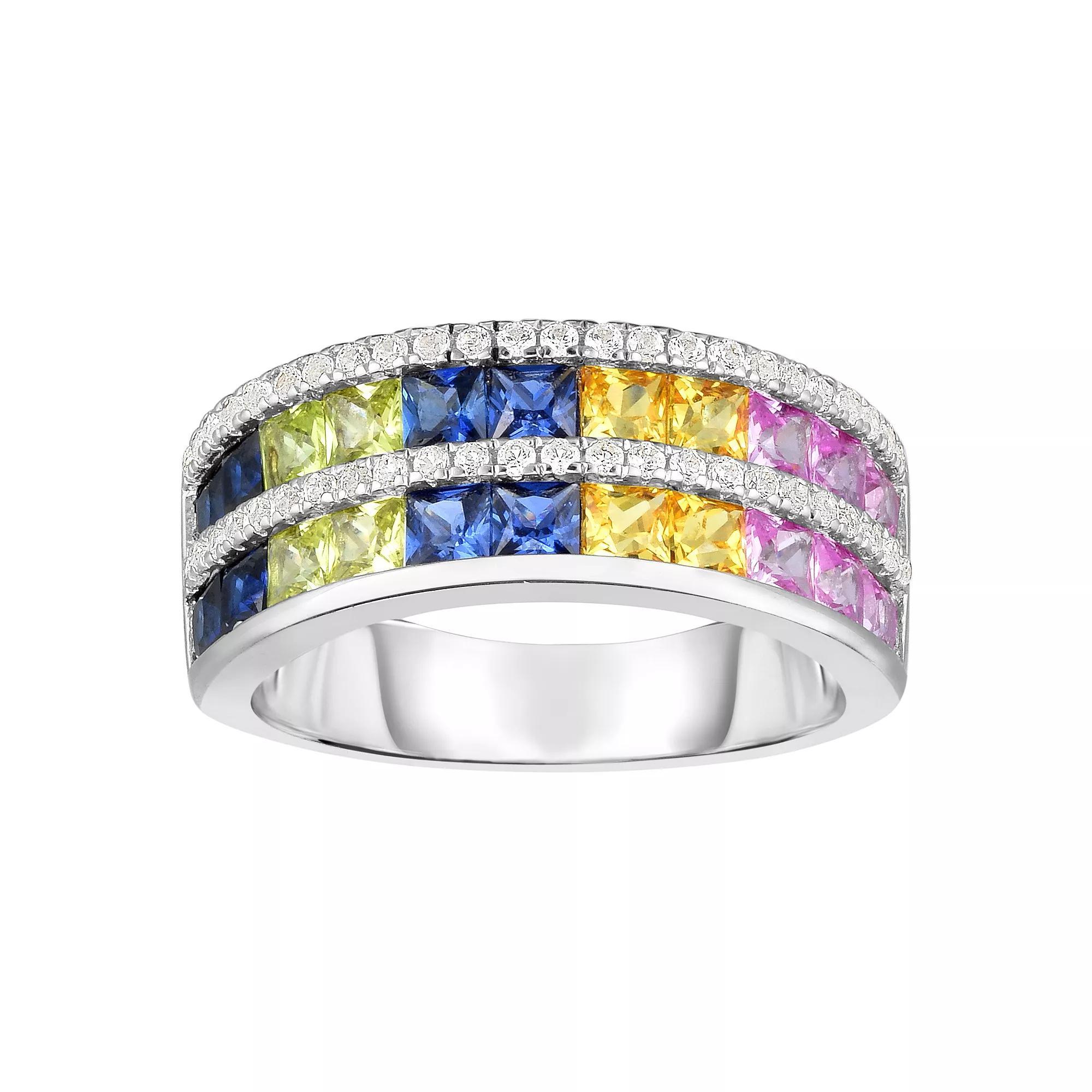 Sterling Silver Lab-Created Multicolor Sapphire Ring, Womens Product Image