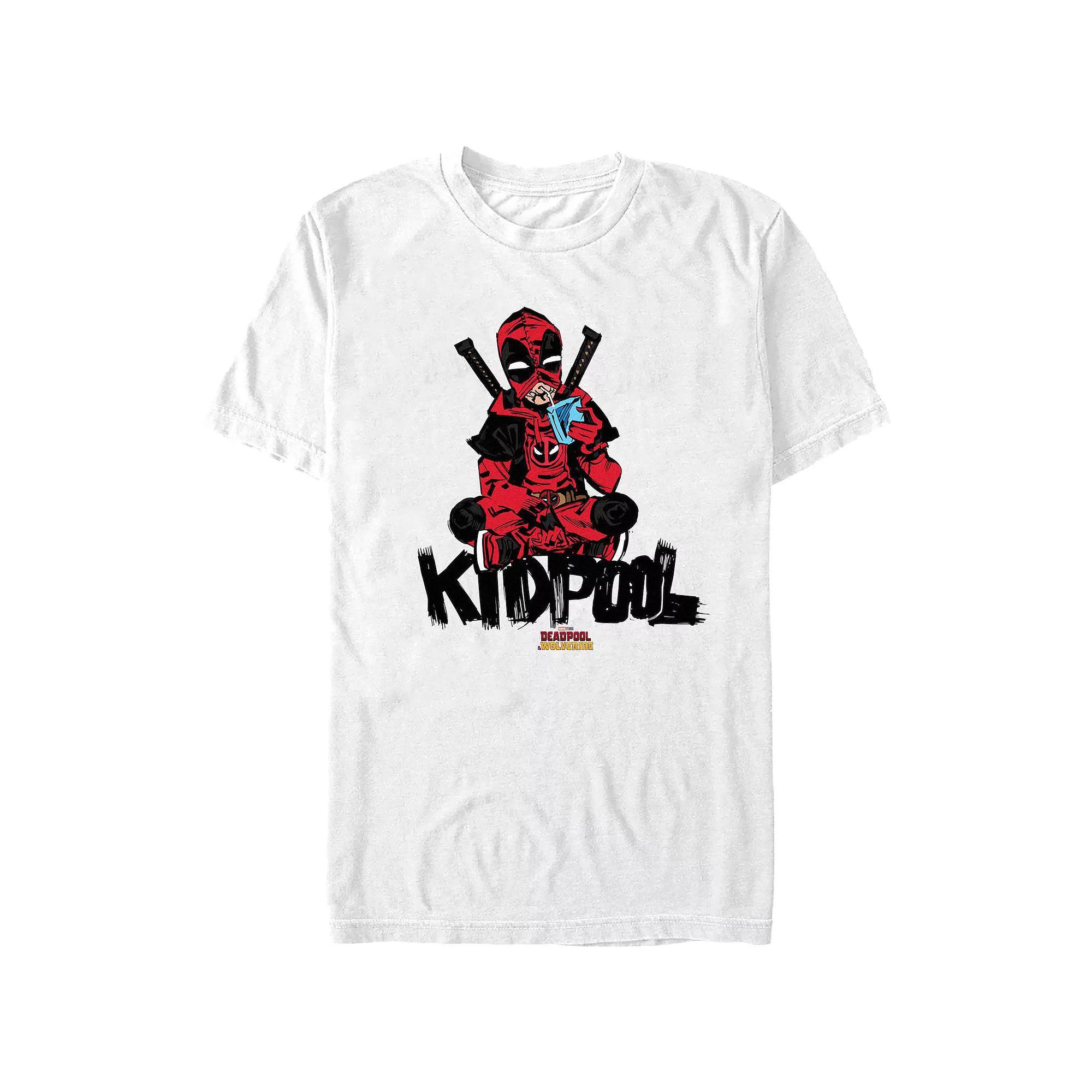 Men's Marvel Deadpool And Wolverine Kidpool Drinking Juice Graphic Tee, Size: Small, White Product Image