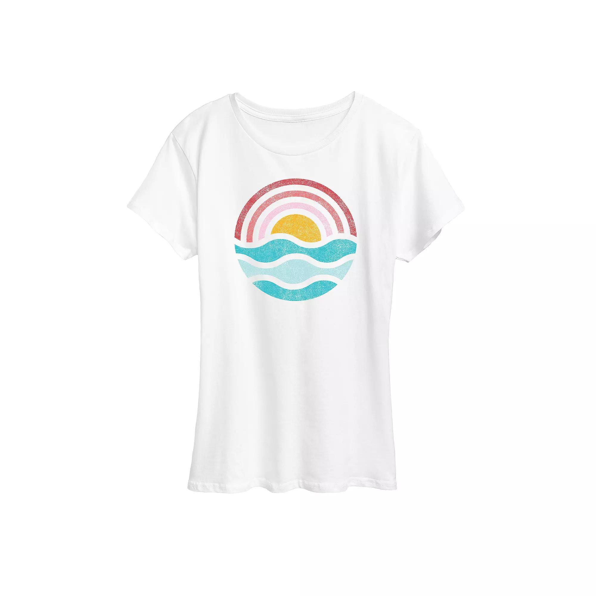 Womens Simple Sunset Waves Graphic Tee, Girls Product Image