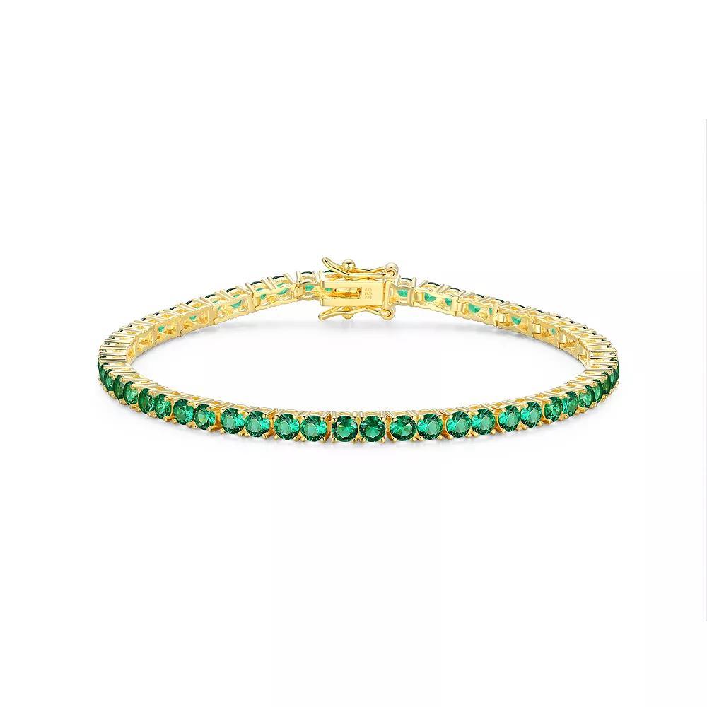 18k Gold over Silver Birthstone Tennis Bracelet, Women's, Size: 7.25", Synthetic Green May Product Image