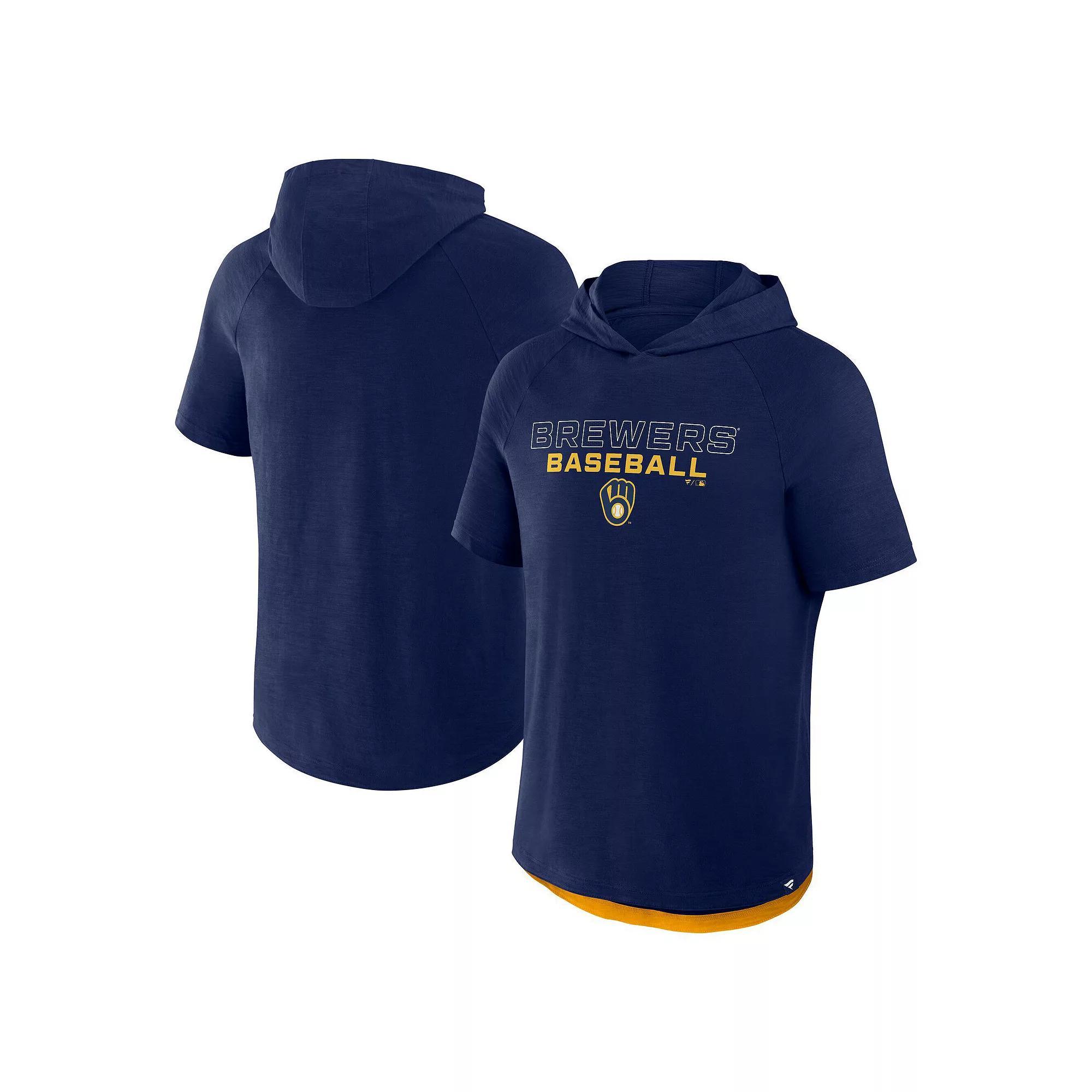 Men's Fanatics Navy Milwaukee Brewers Clubhouse Optimal Play Raglan Short Sleeve Pullover Hoodie, Size: Small, Blue Product Image