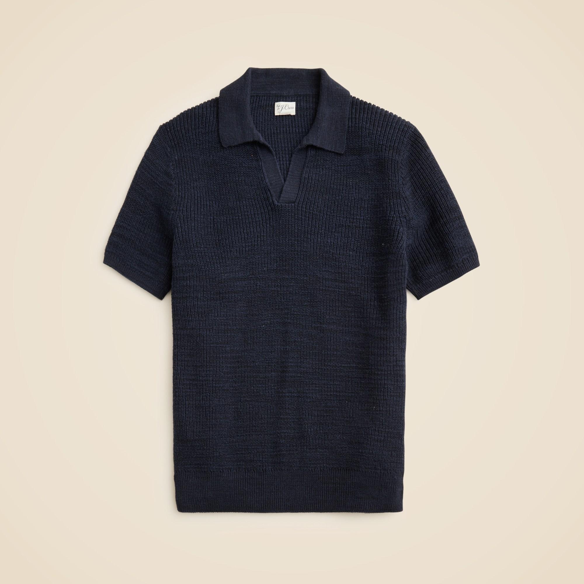 Short-sleeve linen-cotton blend johnny-collar sweater-polo Product Image
