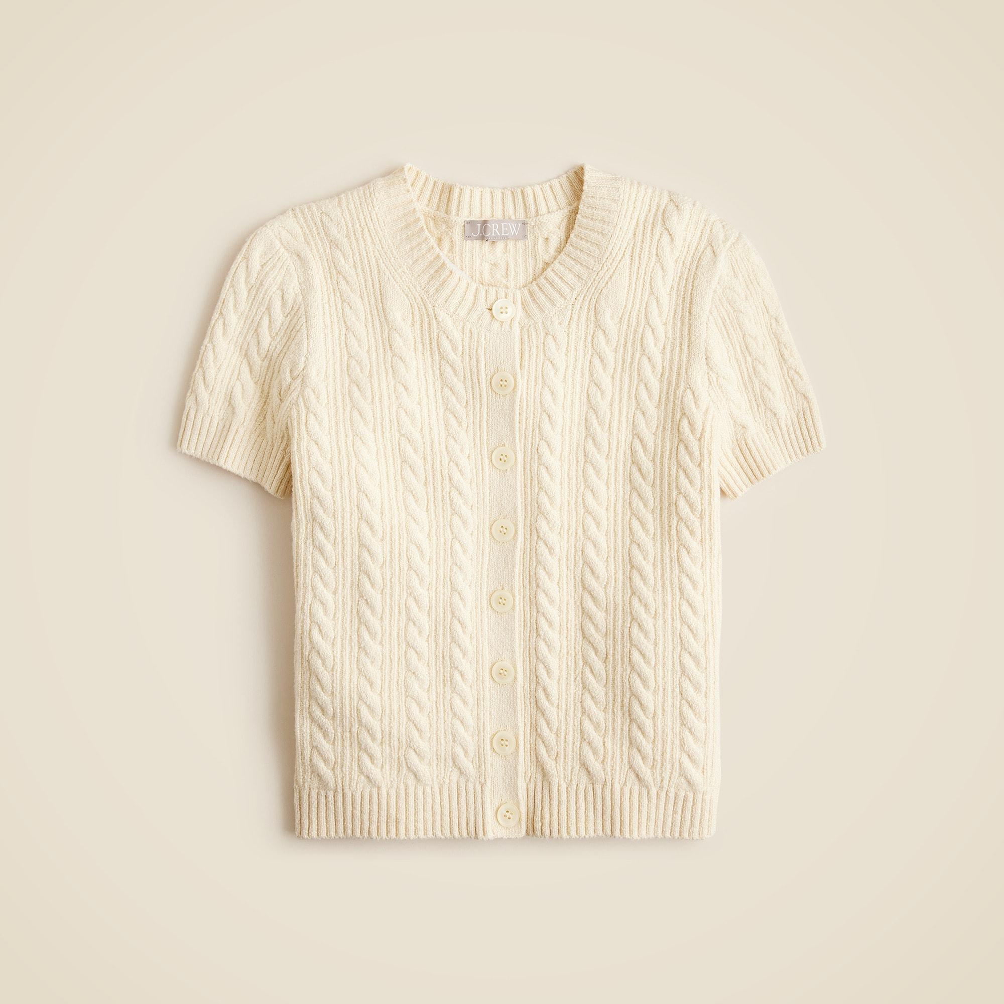 Cable-knit short-sleeve cardigan top Product Image