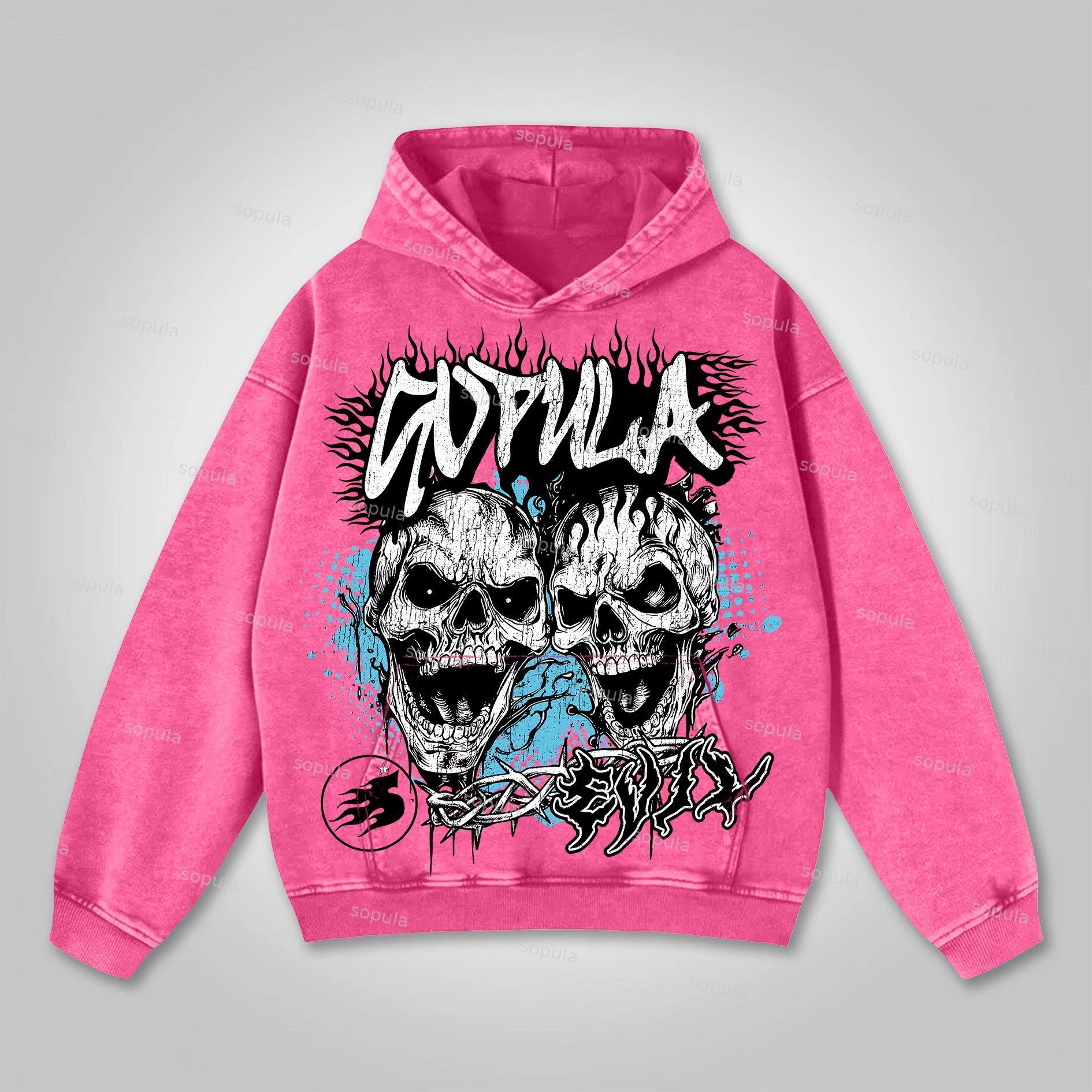 Sopula You Better Know Evil Skull Graphic Washed Pocket Hoodie Product Image
