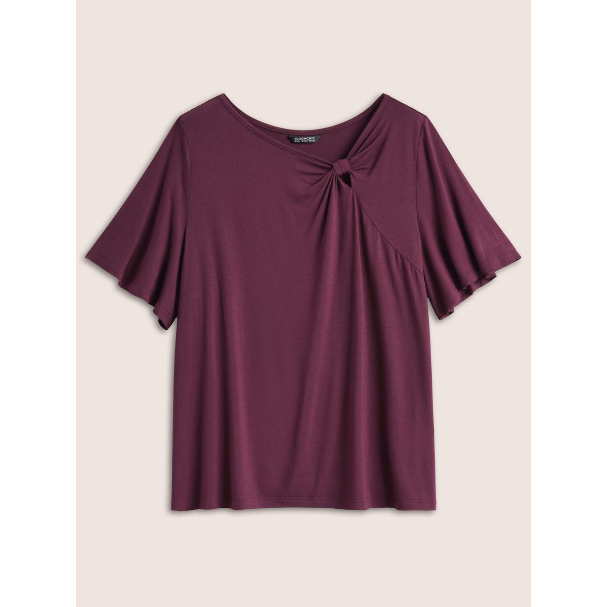 Plus Size Supersoft Essentials Twist Front Asymmetrical Neck T-shirt Teal Women Elegant Non Plain Asymmetrical Neck Everyday T-shirts BloomChic 30/6X Product Image