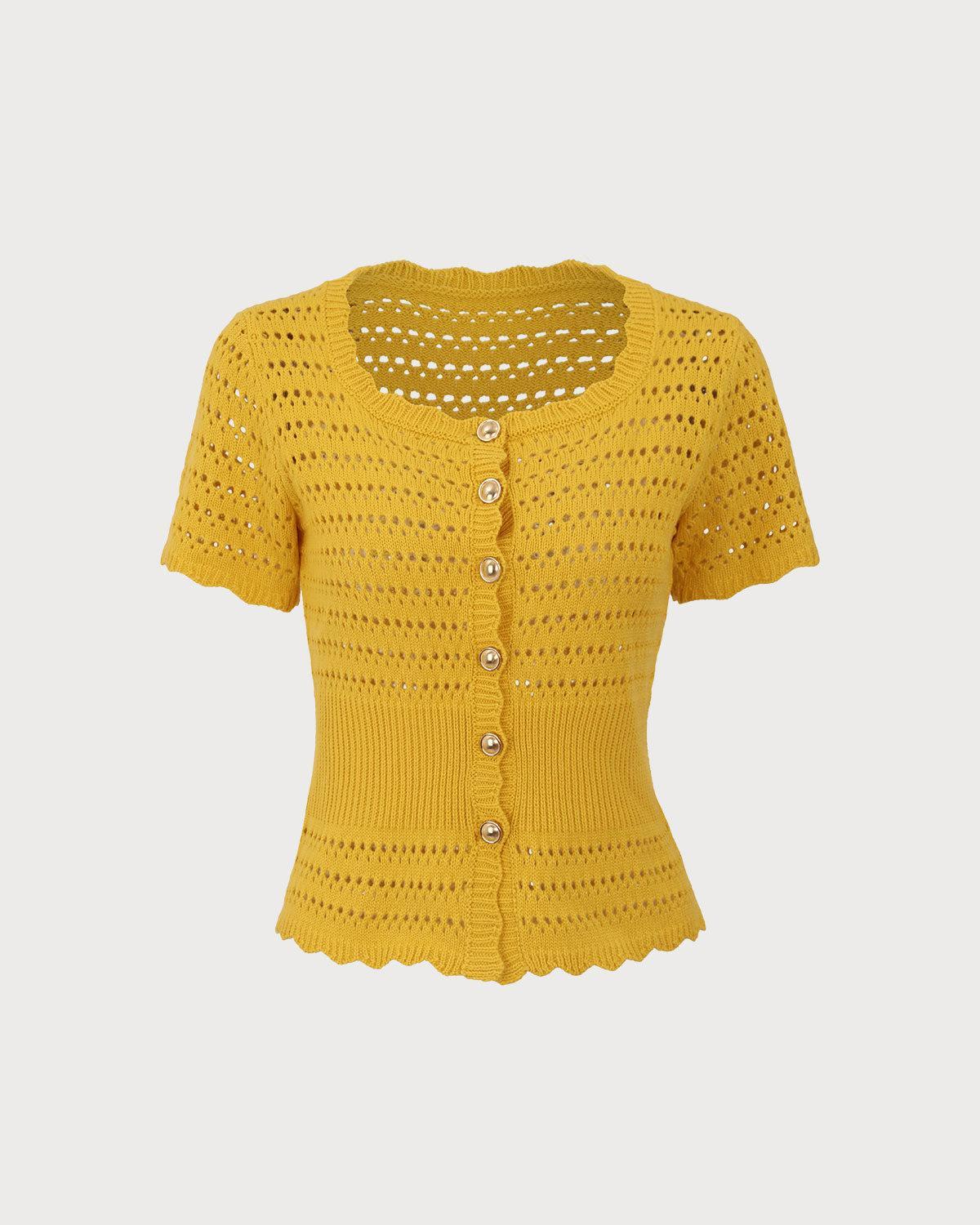 Yellow Crochet Single-Breasted Cardigan Product Image