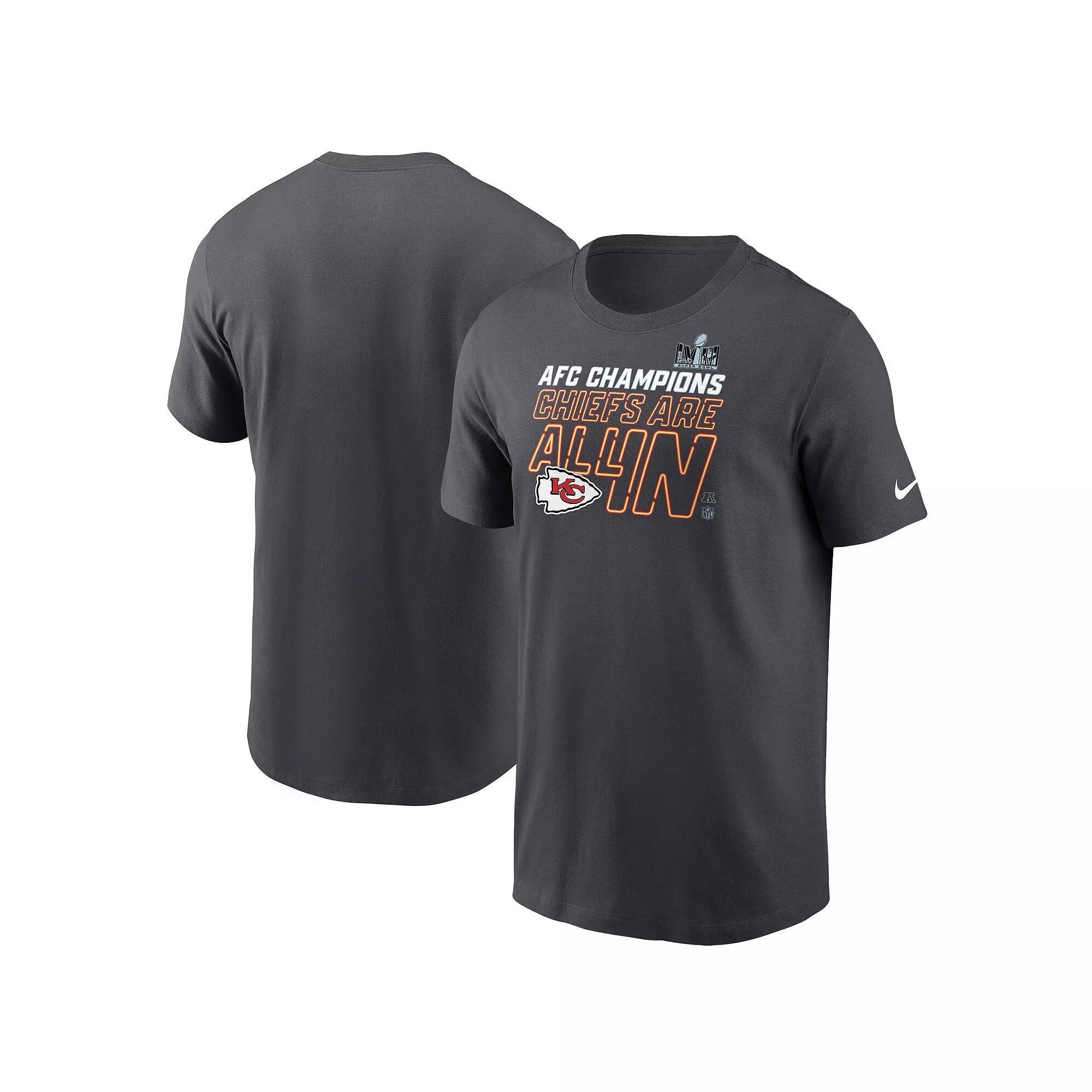 Men's Nike Anthracite Kansas City Chiefs 2023 AFC Champions Locker Room Trophy Collection Tall T-Shirt, Size: 3XLT, Grey Product Image
