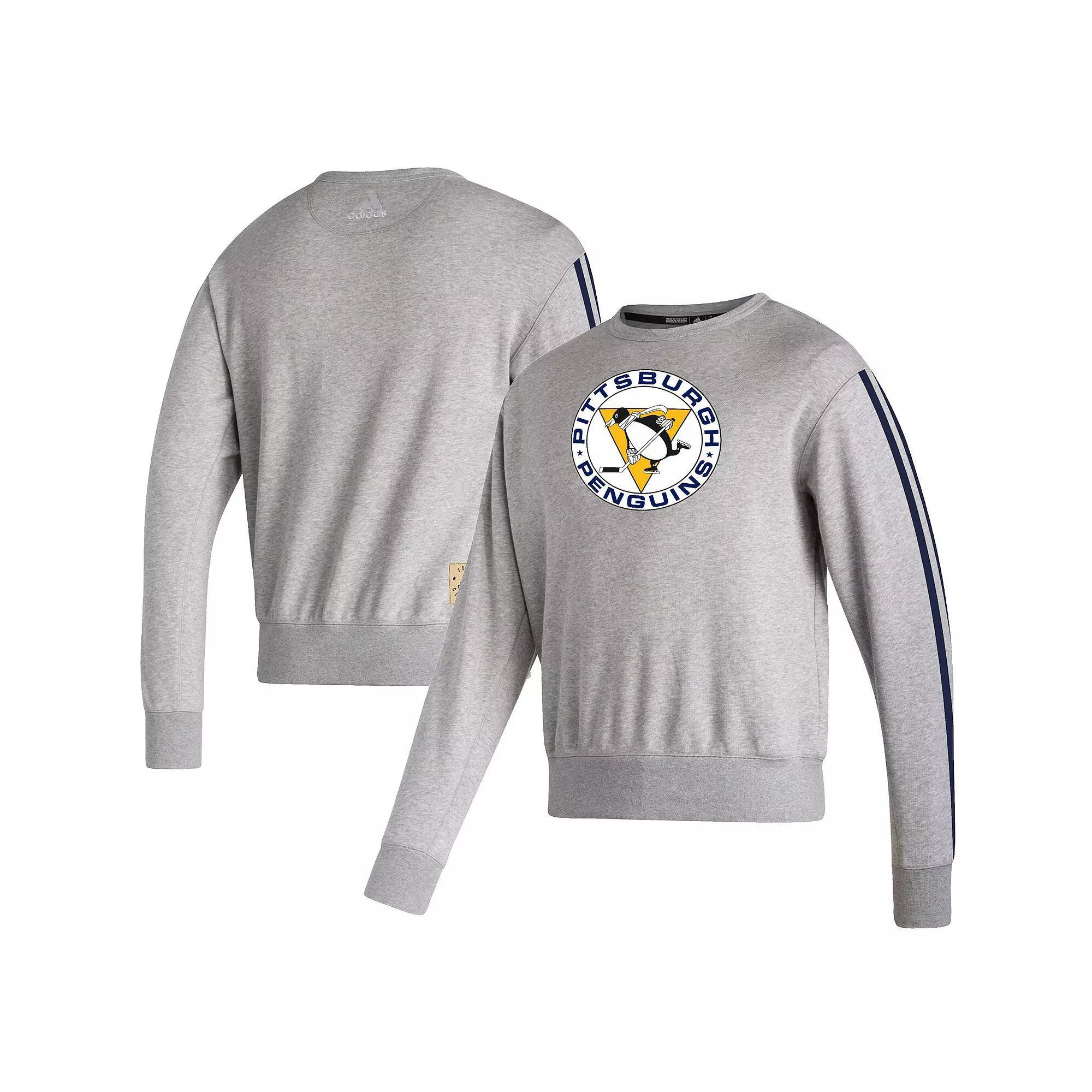 Mens adidas Heathered Gray Pittsburgh Penguins Team Classics Vintage Pullover Sweatshirt Product Image
