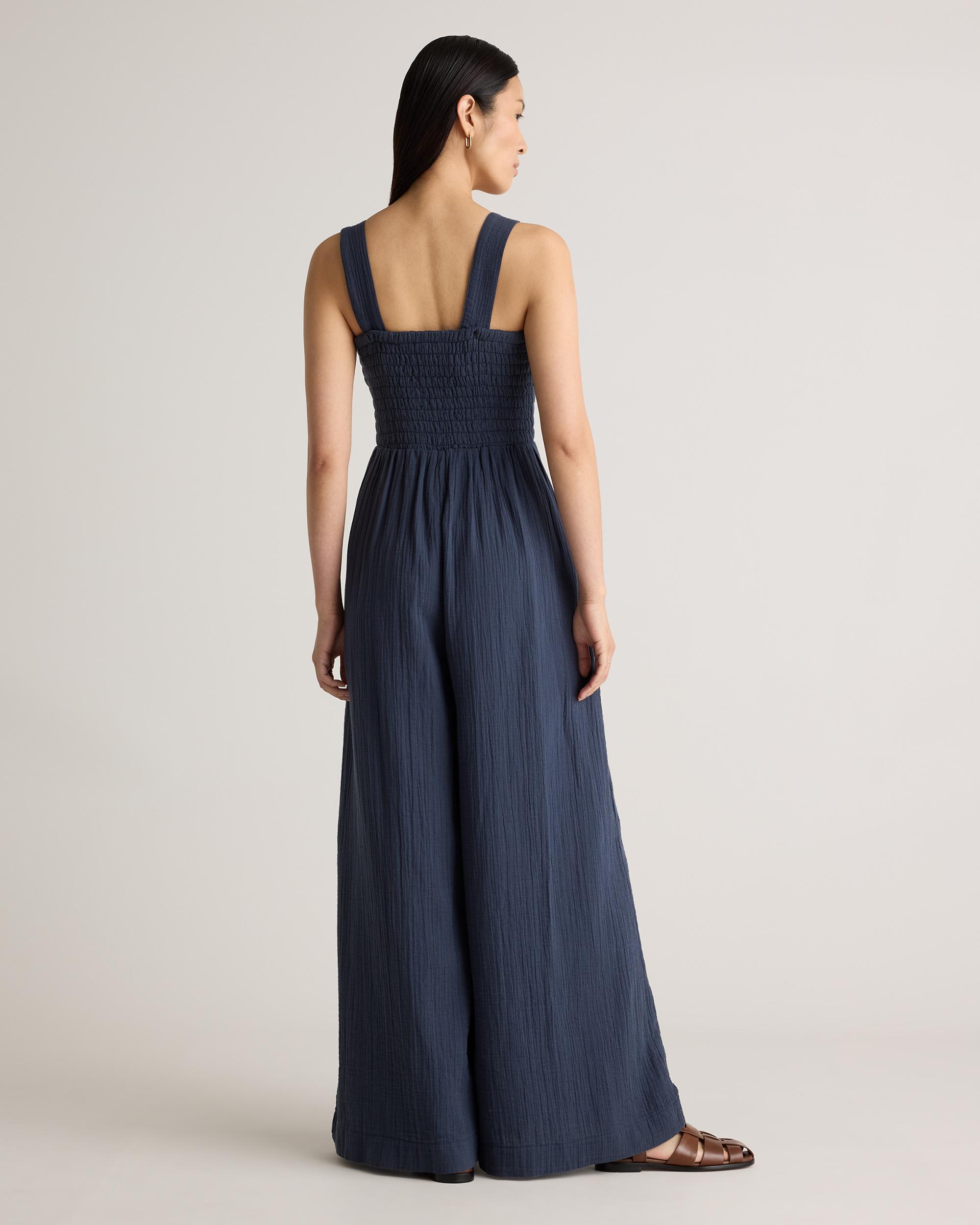 Quince | Women's Gauze Smocked Wide Leg Jumpsuit Size XS, Organic Cotton Product Image