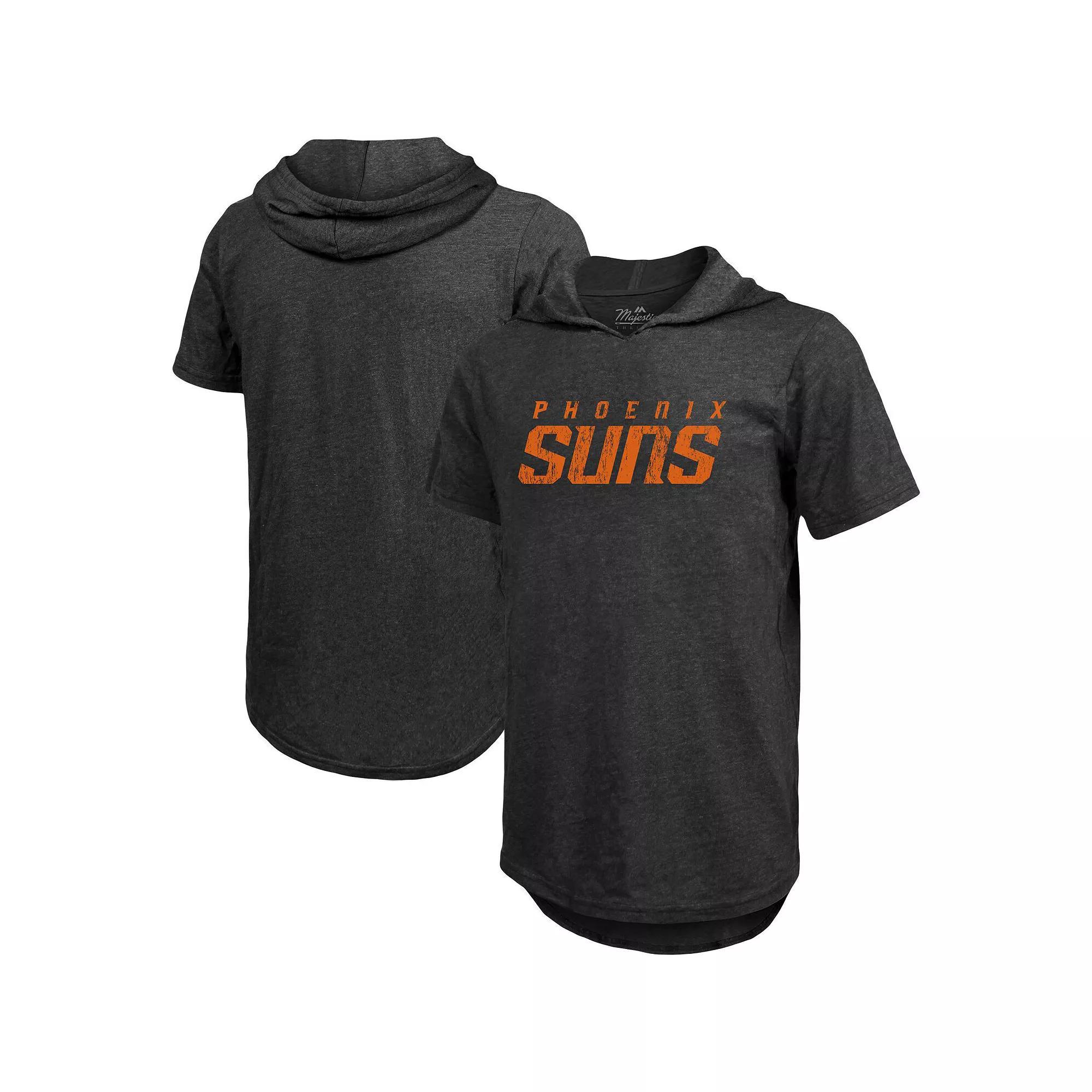Men's Majestic Threads Heathered Black Phoenix Suns Wordmark Tri-Blend Hoodie T-Shirt, Size: Small, Phx Charco Product Image