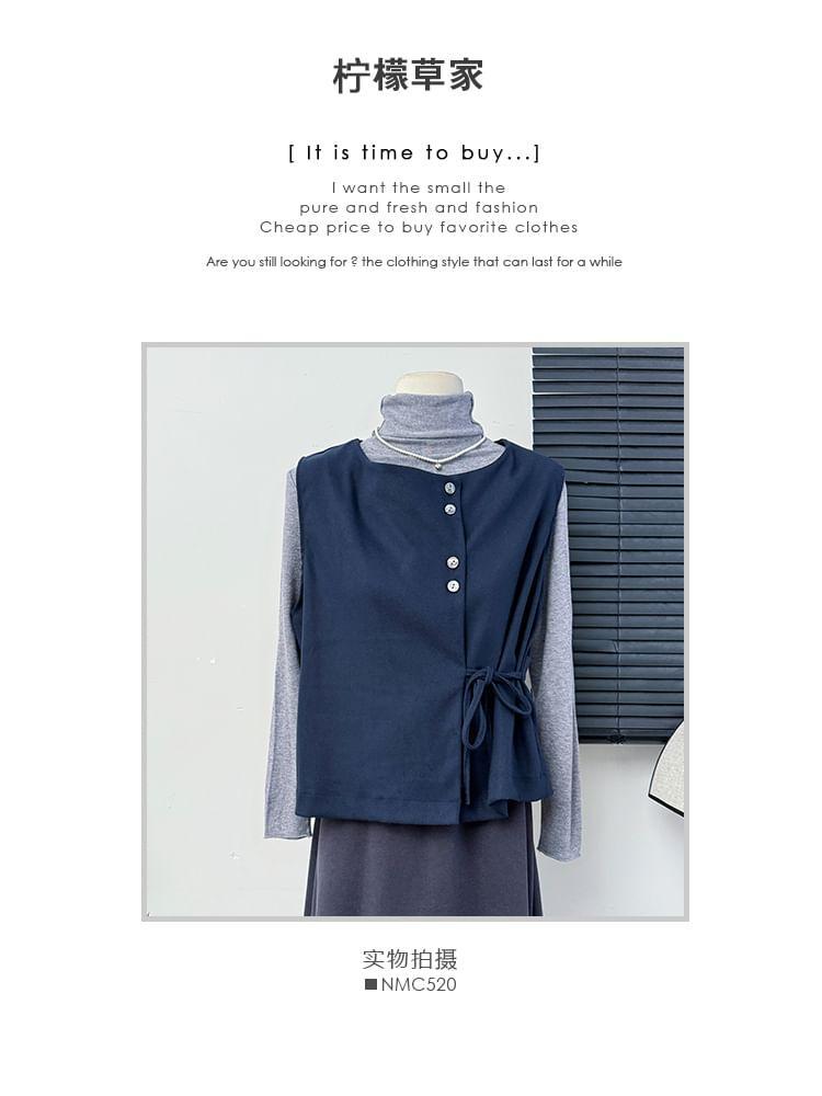 Set: Asymmetrical Wool Vest + High-Neck T-Shirt Product Image