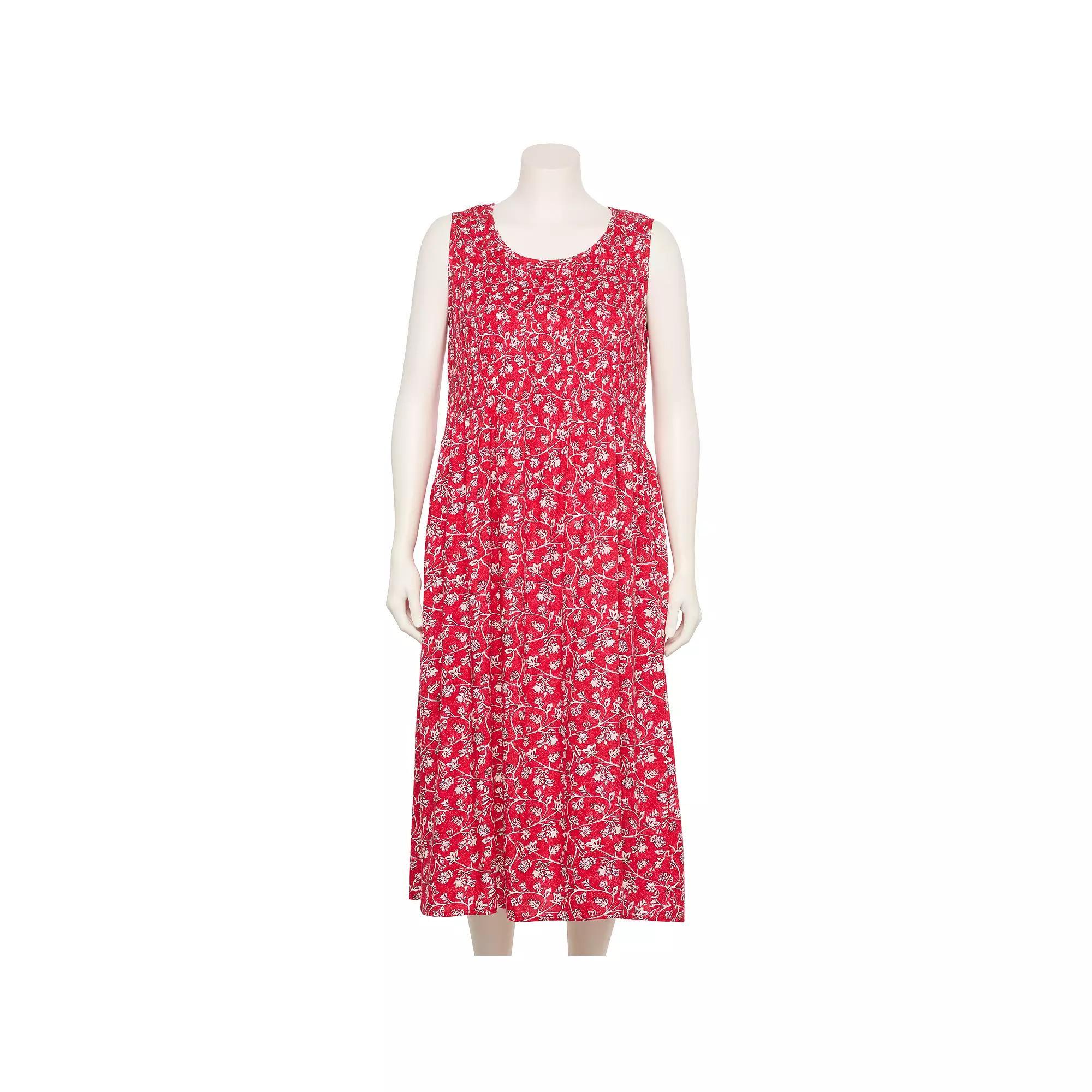 Plus Size Croft & Barrow® Smocked Midi Dress, Women's, Size: 0X, Red Sketchy Floral Product Image