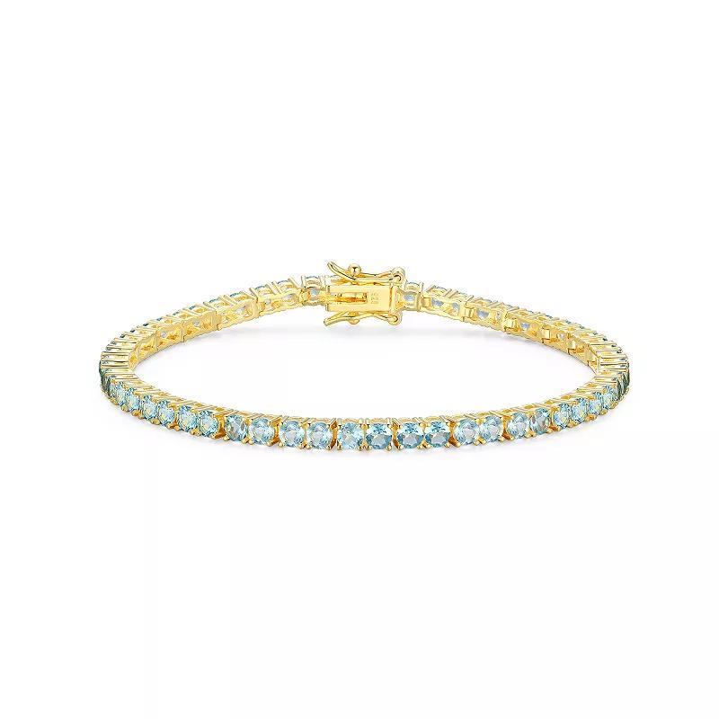 18k Gold over Silver Birthstone Tennis Bracelet, Women's, Size: 7.25", Genuine Blue Topaz Dec Product Image