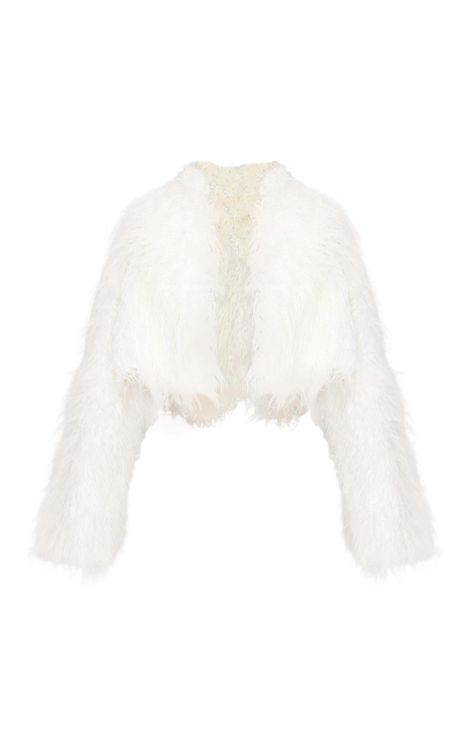 White Shaggy Faux Fur Cropped Coat Product Image