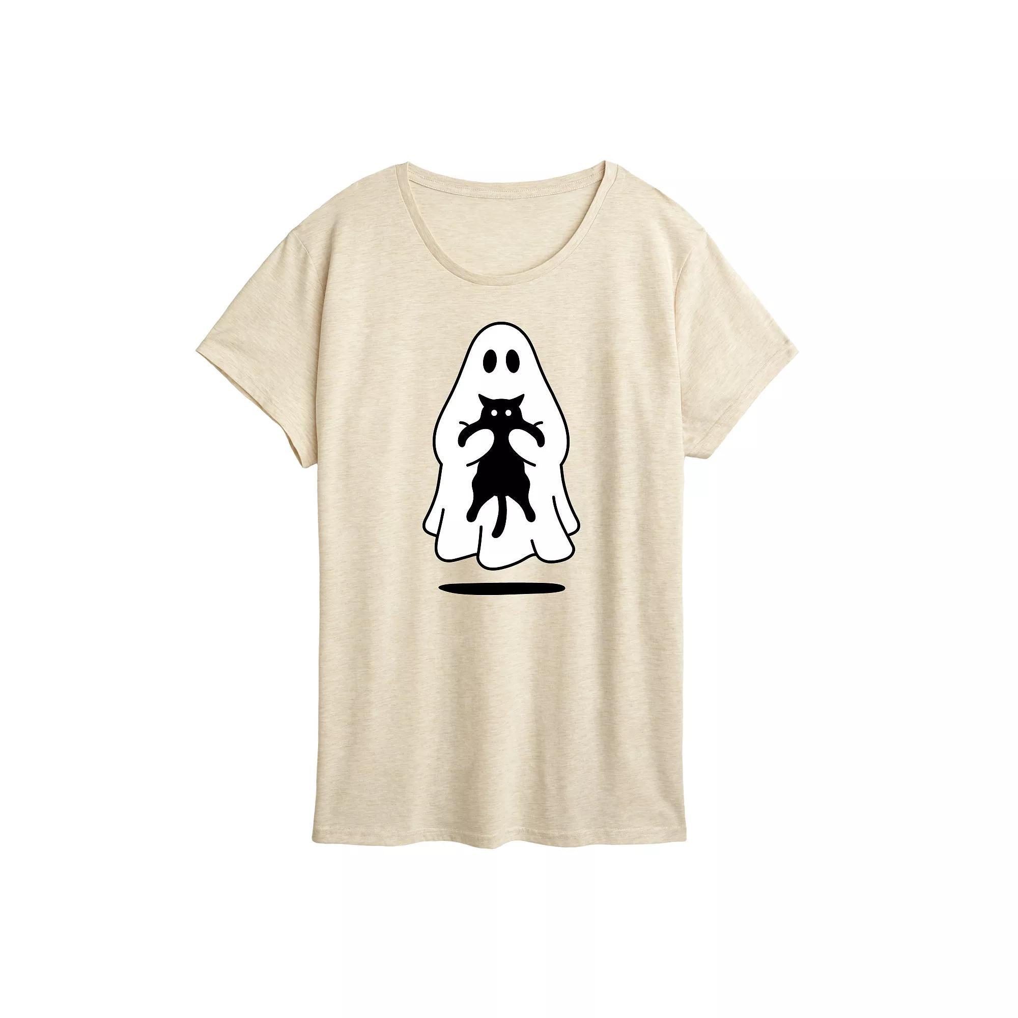 Womens Ghost Holding Black Cat Graphic Tee Product Image