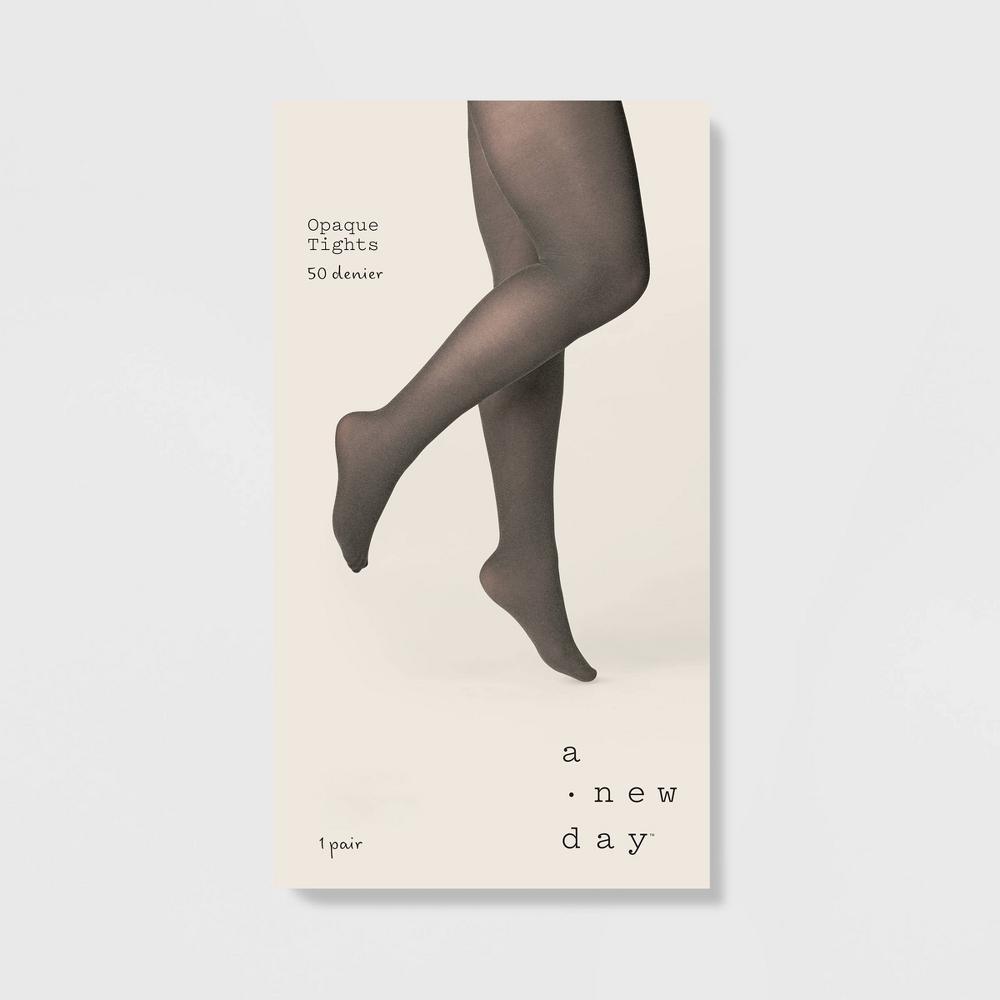 Womens 50D Opaque Tights - A New Day Charcoal Heather M/L: High Waisted, Tagless, Closed Toe Product Image