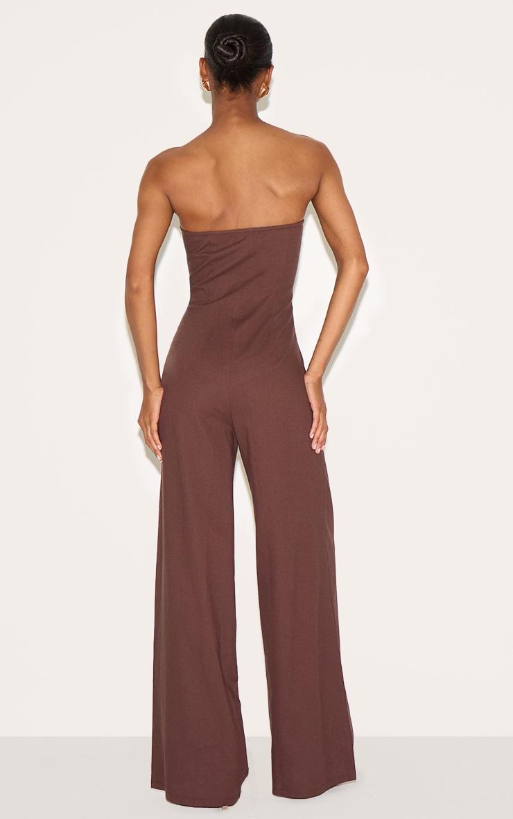 Chocolate Linen Blend Tailored Bandeau Wide Leg Jumpsuit Product Image