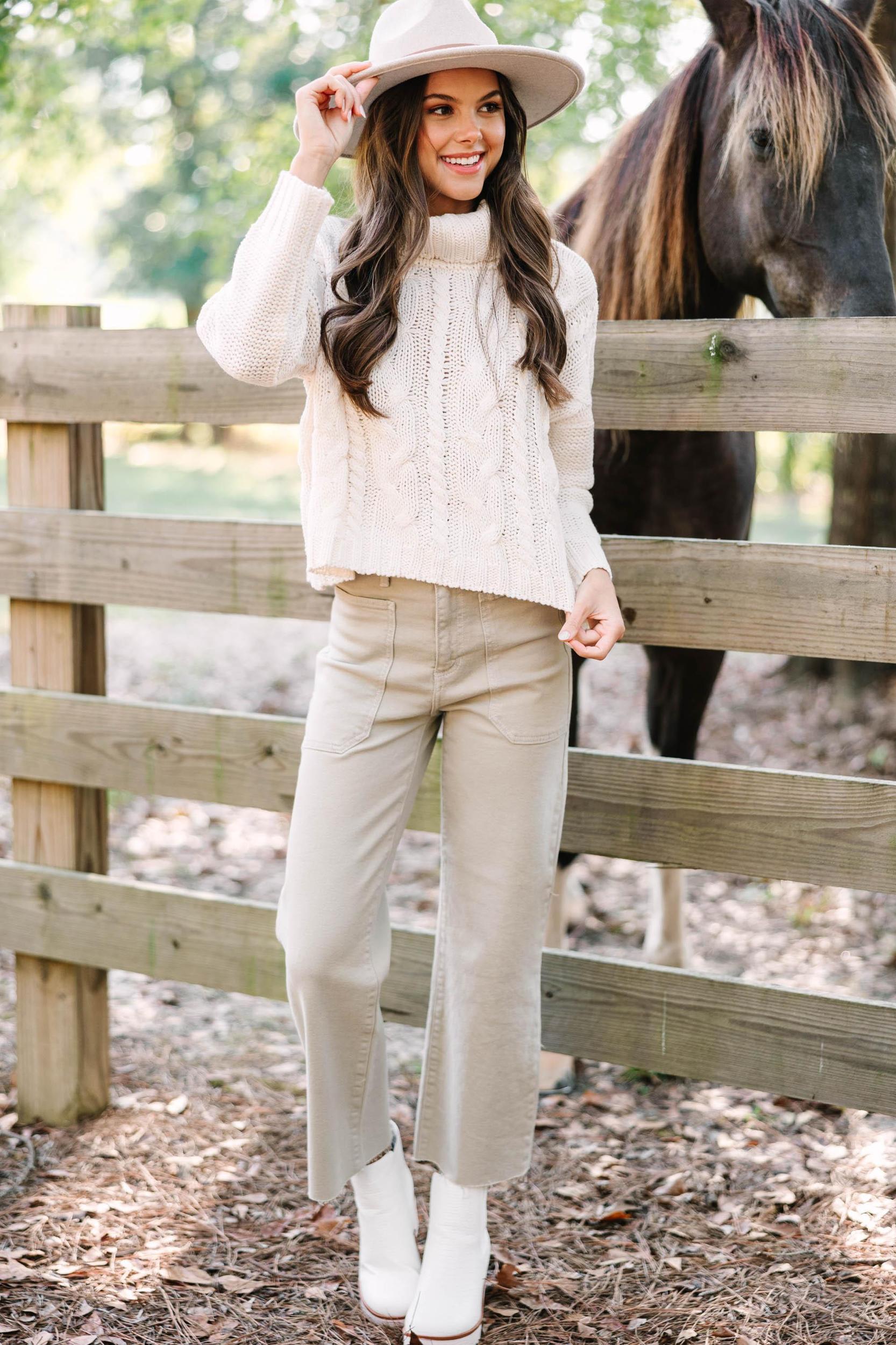 Starting Now Ivory White Cable Knit Sweater Female Product Image