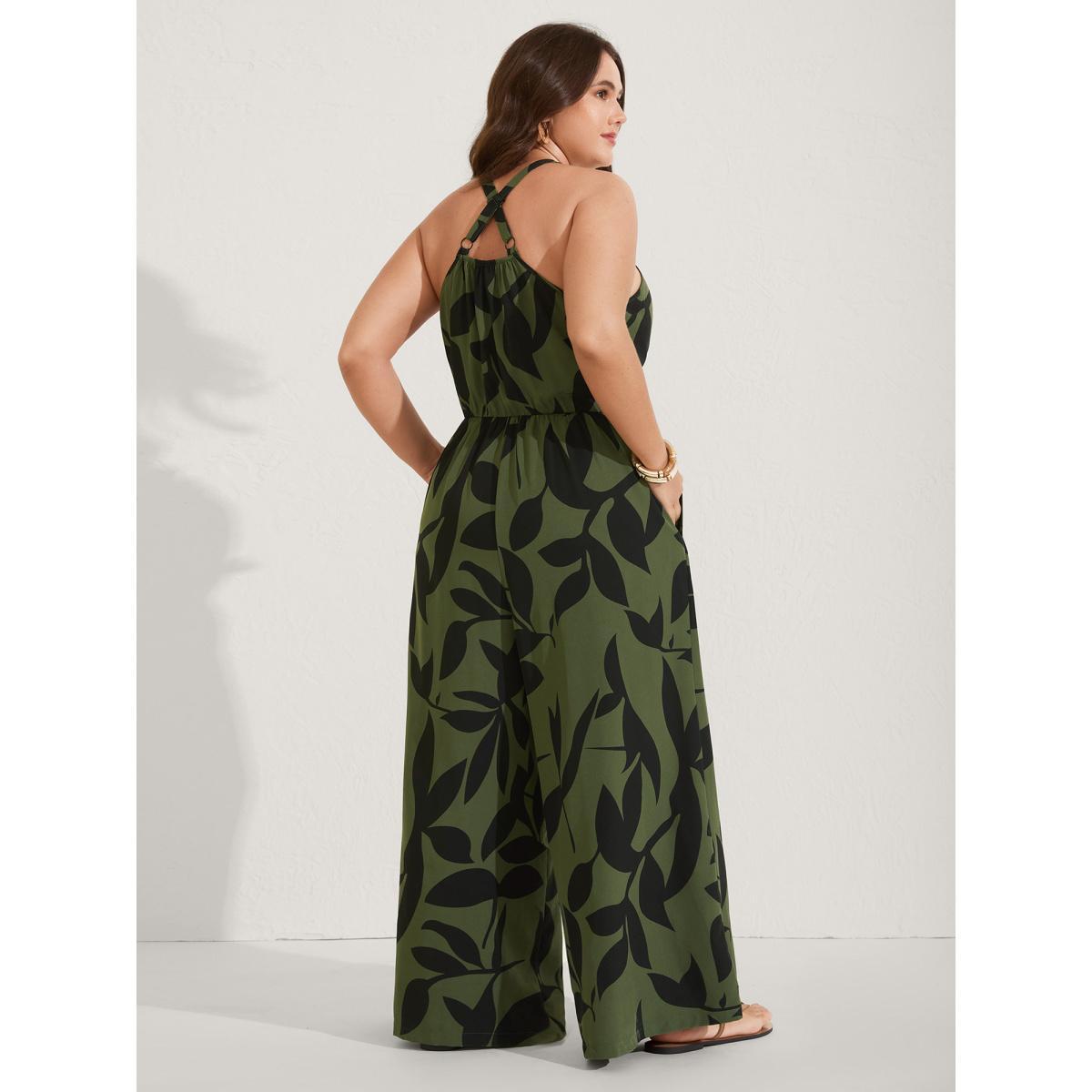Plus Size ArmyGreen Silhouette Floral Print Sweetheart Jumpsuit Women Sleeveless V-neck Everyday-Elegant Loose Jumpsuits BloomChic 10/M Product Image