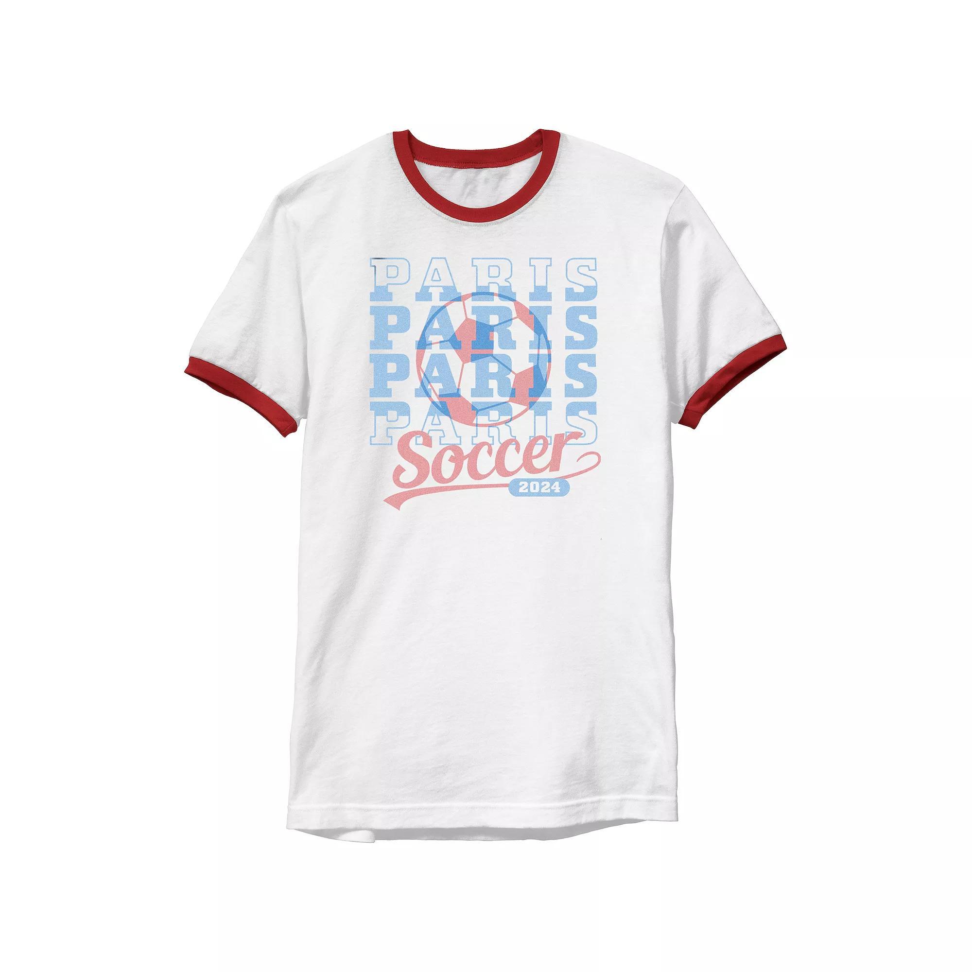 Men's Paris Soccer 2024 Ringer Graphic Tee, Size: XXL, White Red Product Image