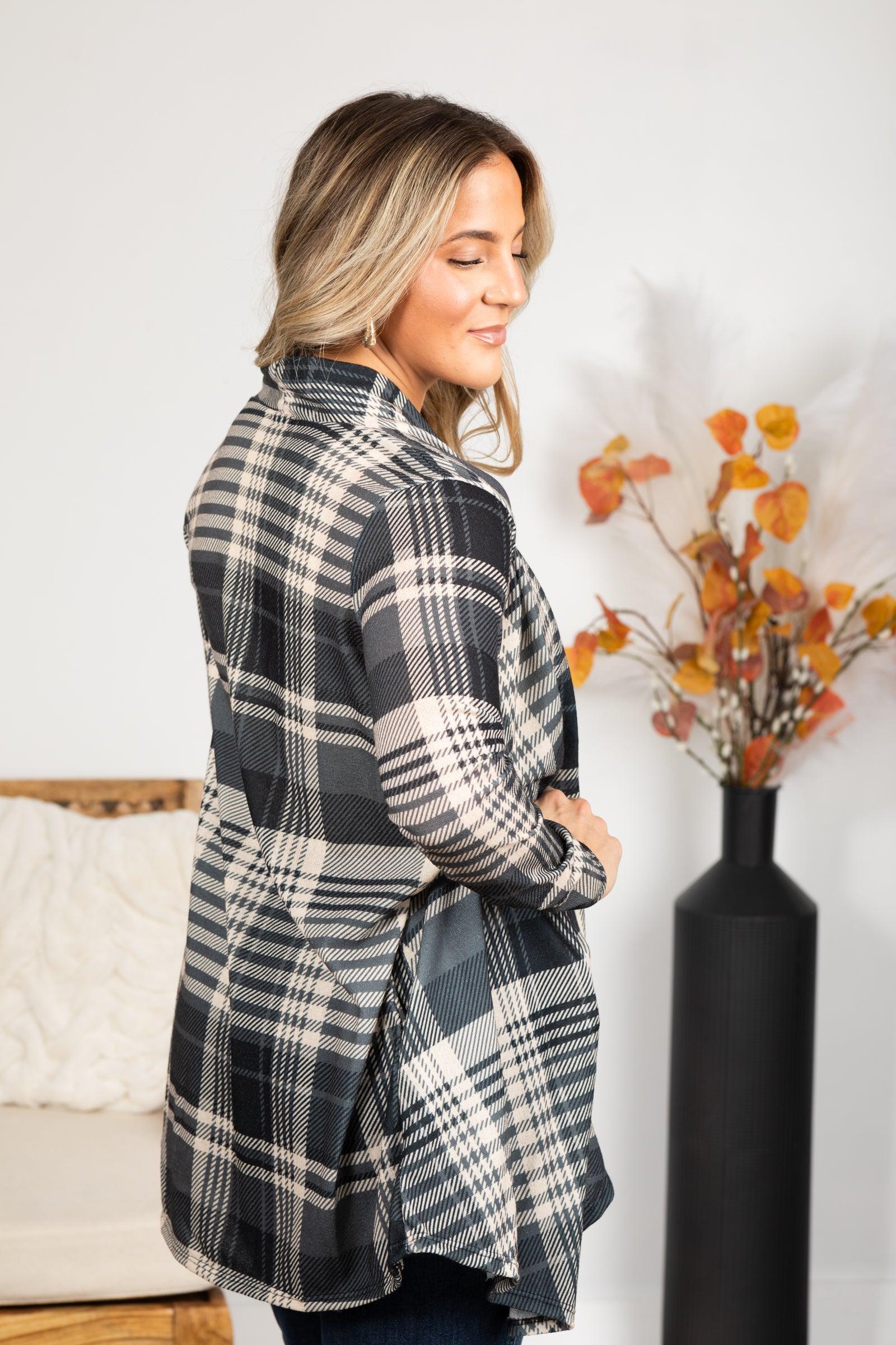 Charcoal Plaid Open Cardigan Product Image