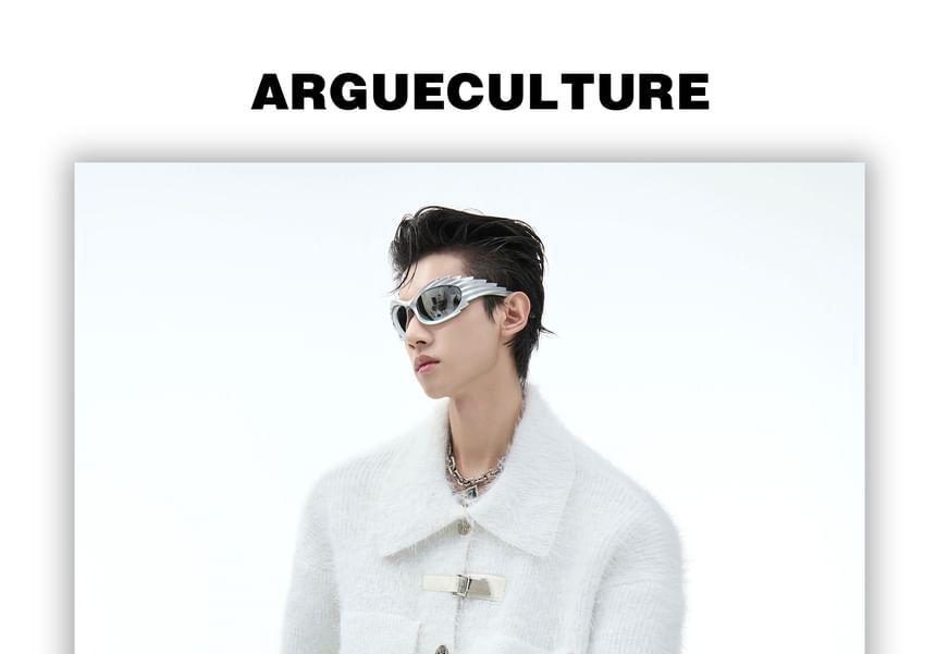 Collar Applique Buckled Button Jacket Product Image