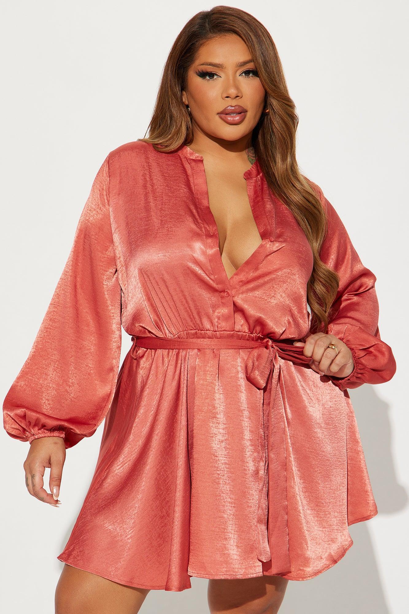 Boardroom Beauty Mini Shirt Dress - Rust Product Image