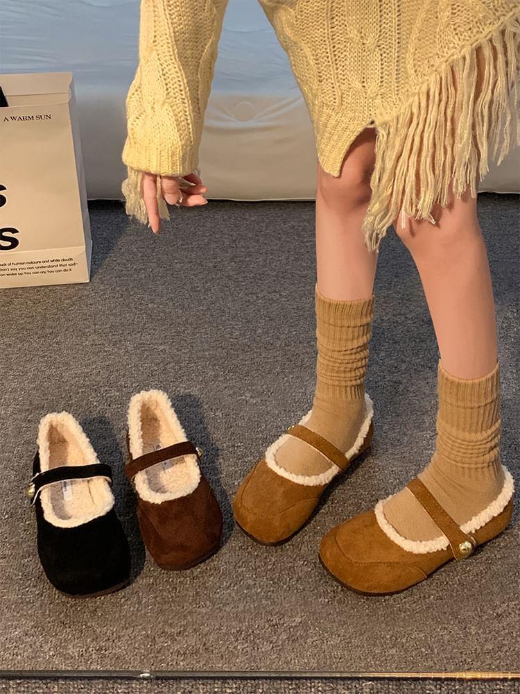 Fluffy Trim Mary Jane Flats Product Image