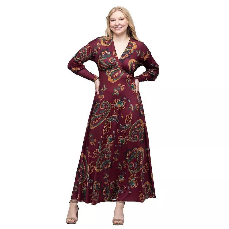 Women's 24Seven Comfort Apparel Bishop Sleeve A-Line Maxi Dress, Size: Small, Red Team Product Image