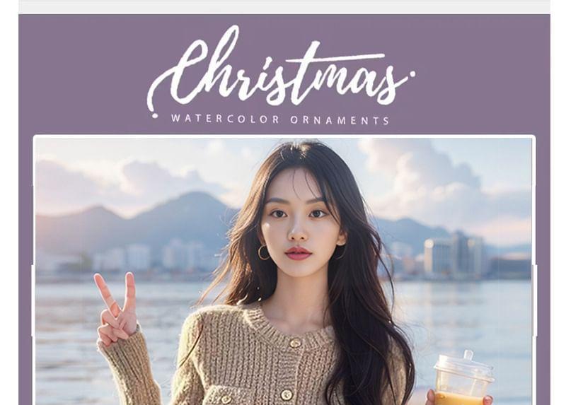 Long Sleeve Round Neck Plain Button Down Cable Knit Mini Sweater Dress Product Image
