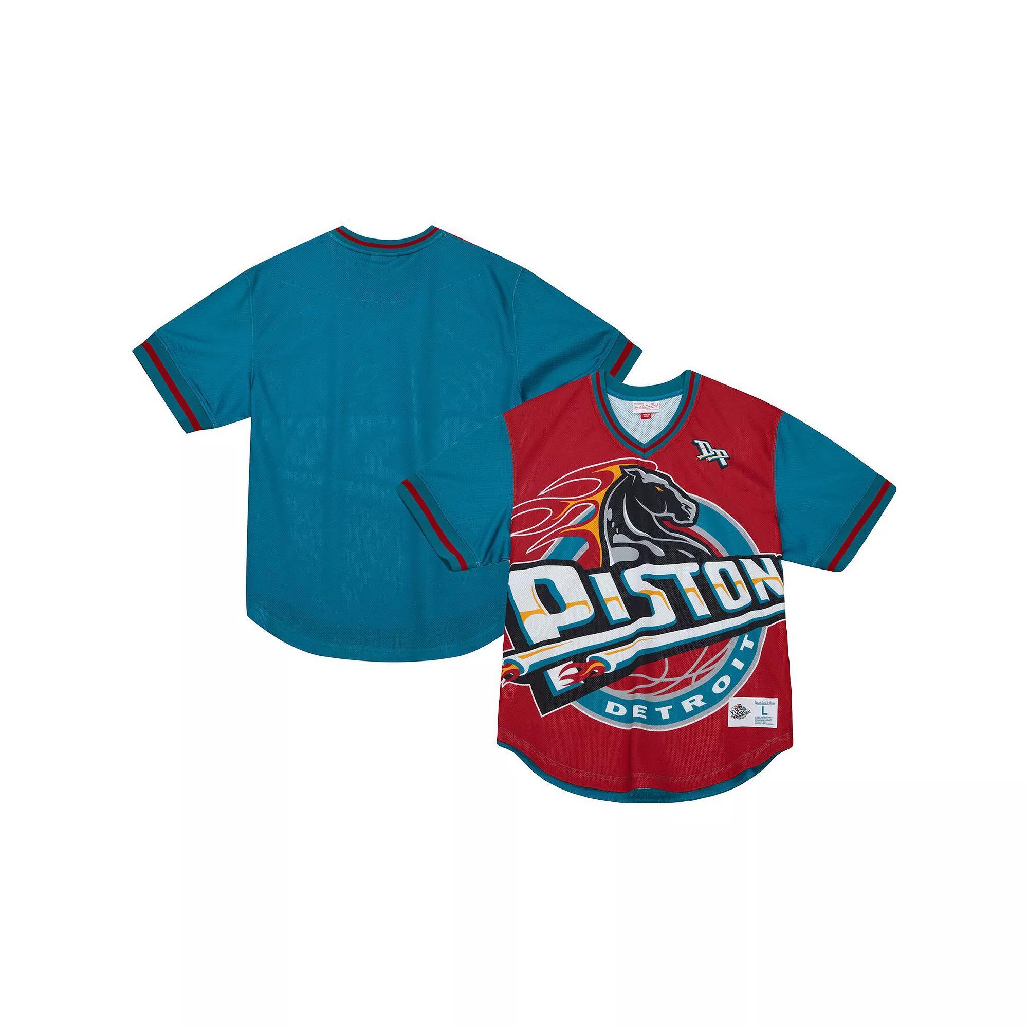 Mens Mitchell & Ness Red Detroit Pistons Jumbotron 3.0 Mesh V-Neck T-Shirt Product Image