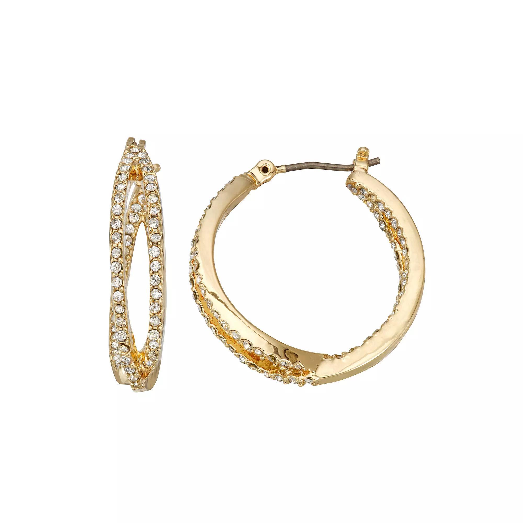 Nine West Simulated Crystal Crossed Hoop Earrings, Womens, Clear Product Image